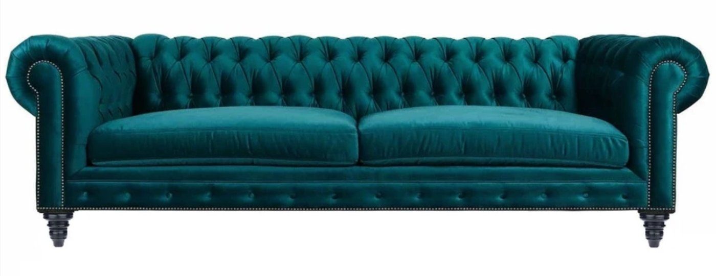 JVmoebel Chesterfield-Sofa Chesterfield Türkis Dreisitzer Textil Sofa Polster Couch Neu, Made in Europe