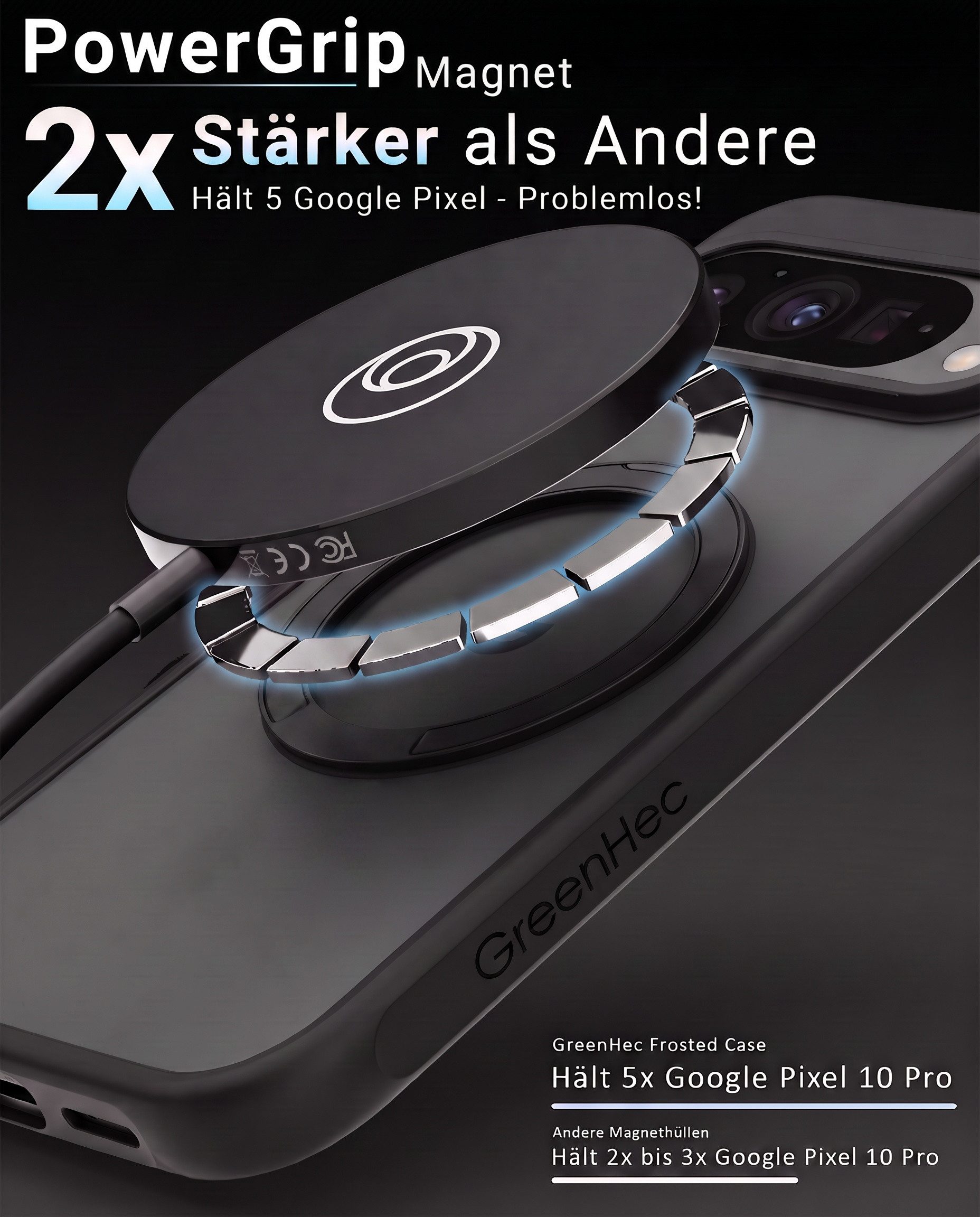 GreenHec Handyhülle Handyhülle Hülle Google Pixel 10 Pro MagSafe Ständer Magnetring Case 6.3 Zoll, Ständer Magnetring Schwarzes Cover Schutzhülle Kameraschutz H – Bild 4 von 5