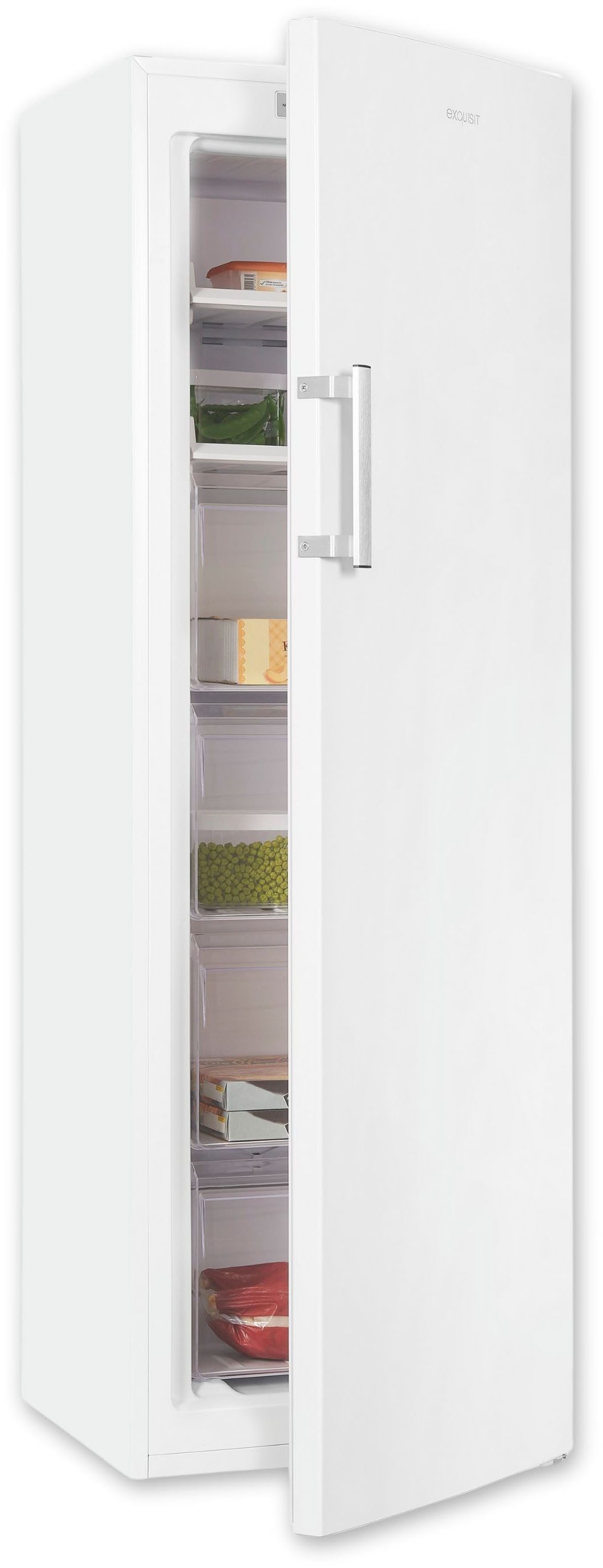 exquisit Gefrierschrank GS271--H-O40E weiss, 171 cm hoch, 54 cm breit, 4*-Gefrierschrank No Frost mit LED-Anzeige & praktischem Griff