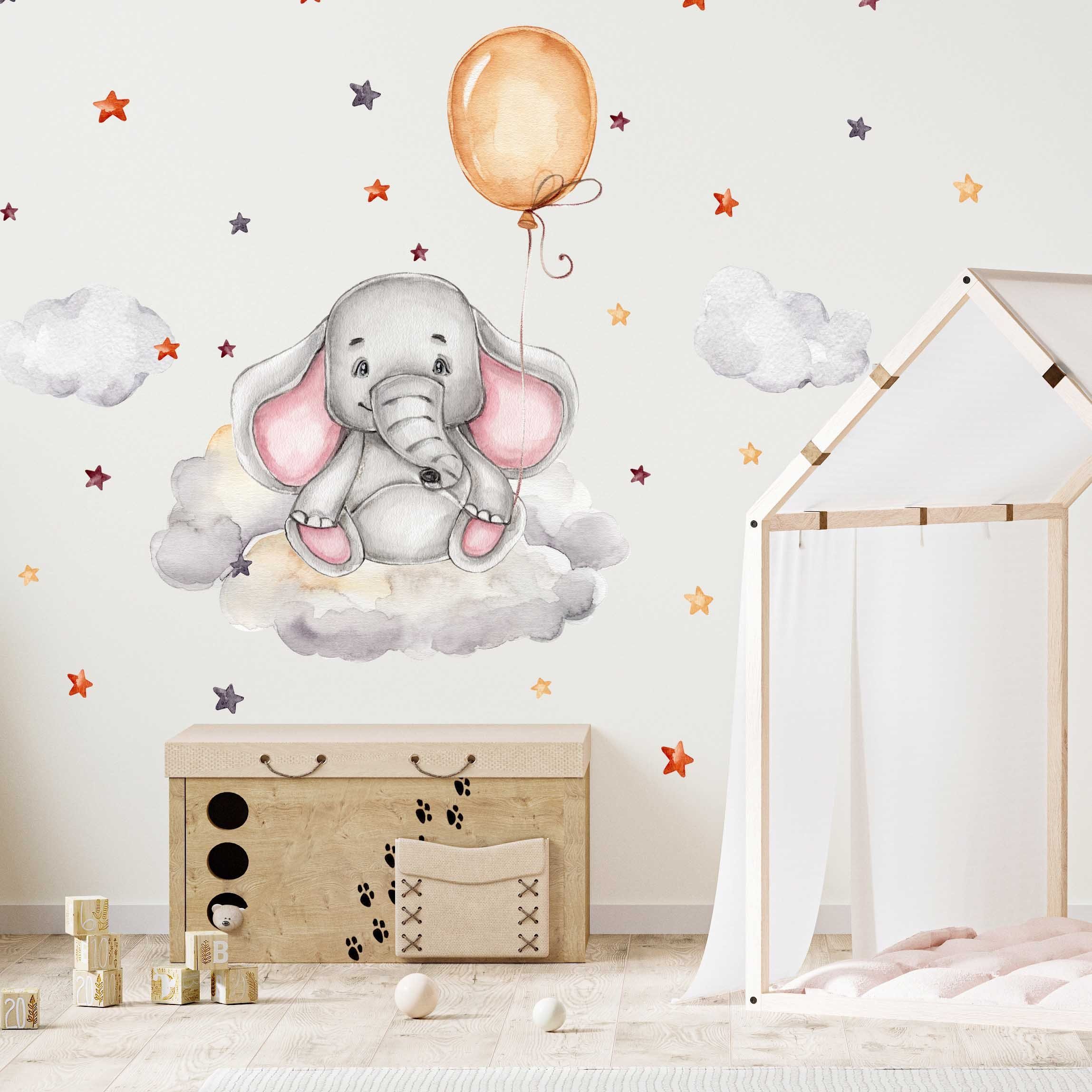 WANDKIND Wandtattoo Elefant mit Ballon V379 (Elefanten), Wieder ablösbar