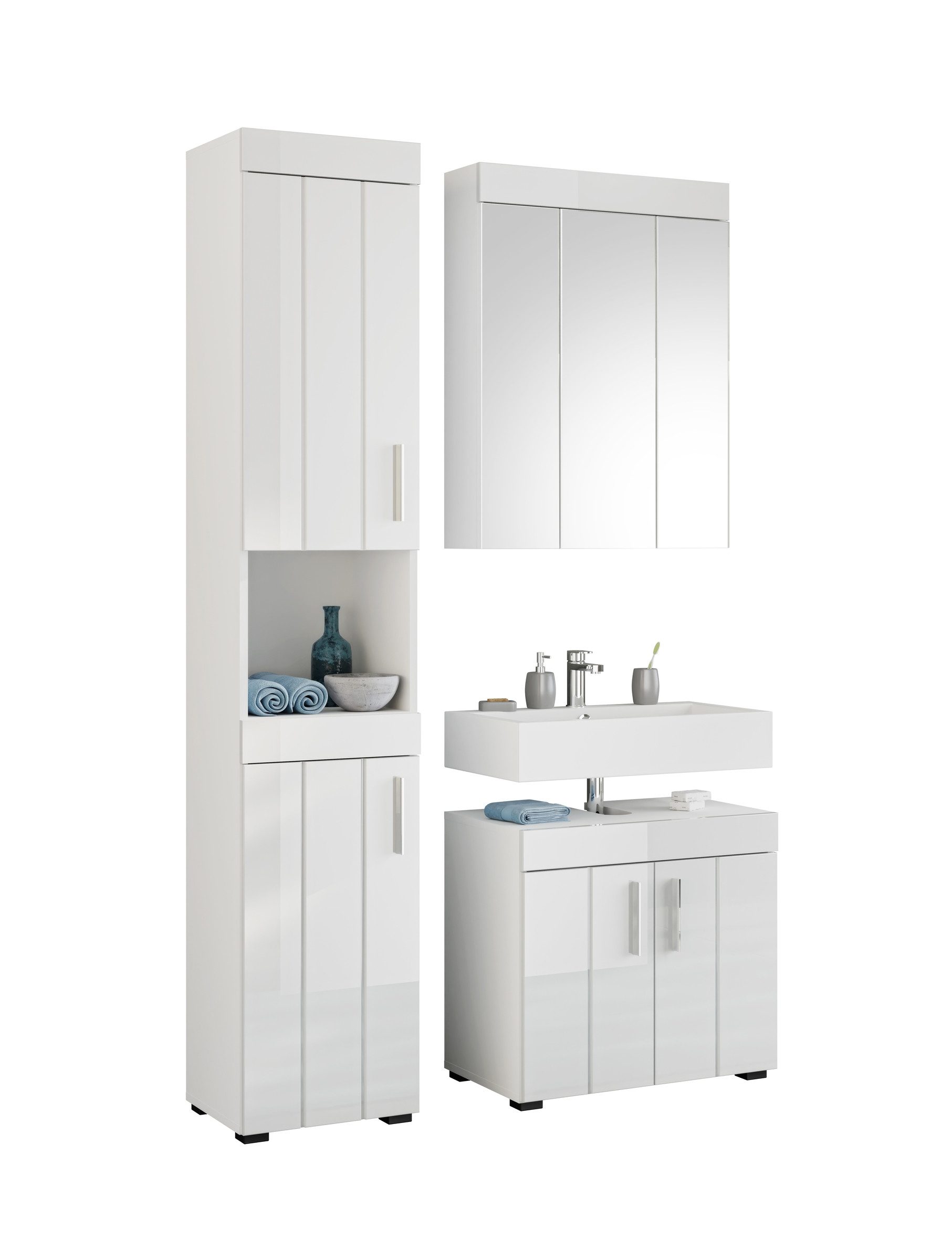 xonox.home Badezimmer-Set in Weiß Hochglanz - 111x190x35cm (BxHxT)
