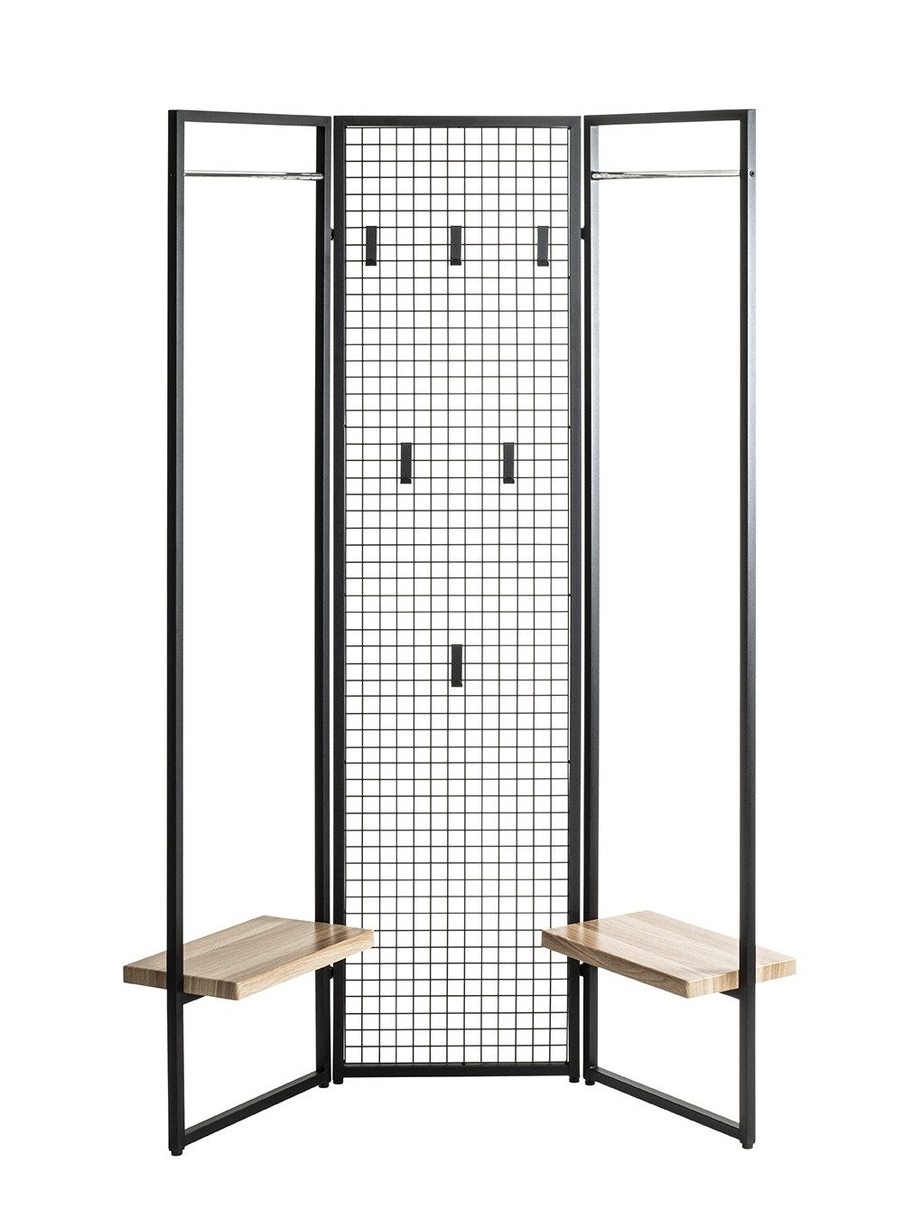 HAKU Garderobe Paravant / Raumteiler, schwarz, Metall, Eiche-MDF - 175x46cm (HxT)