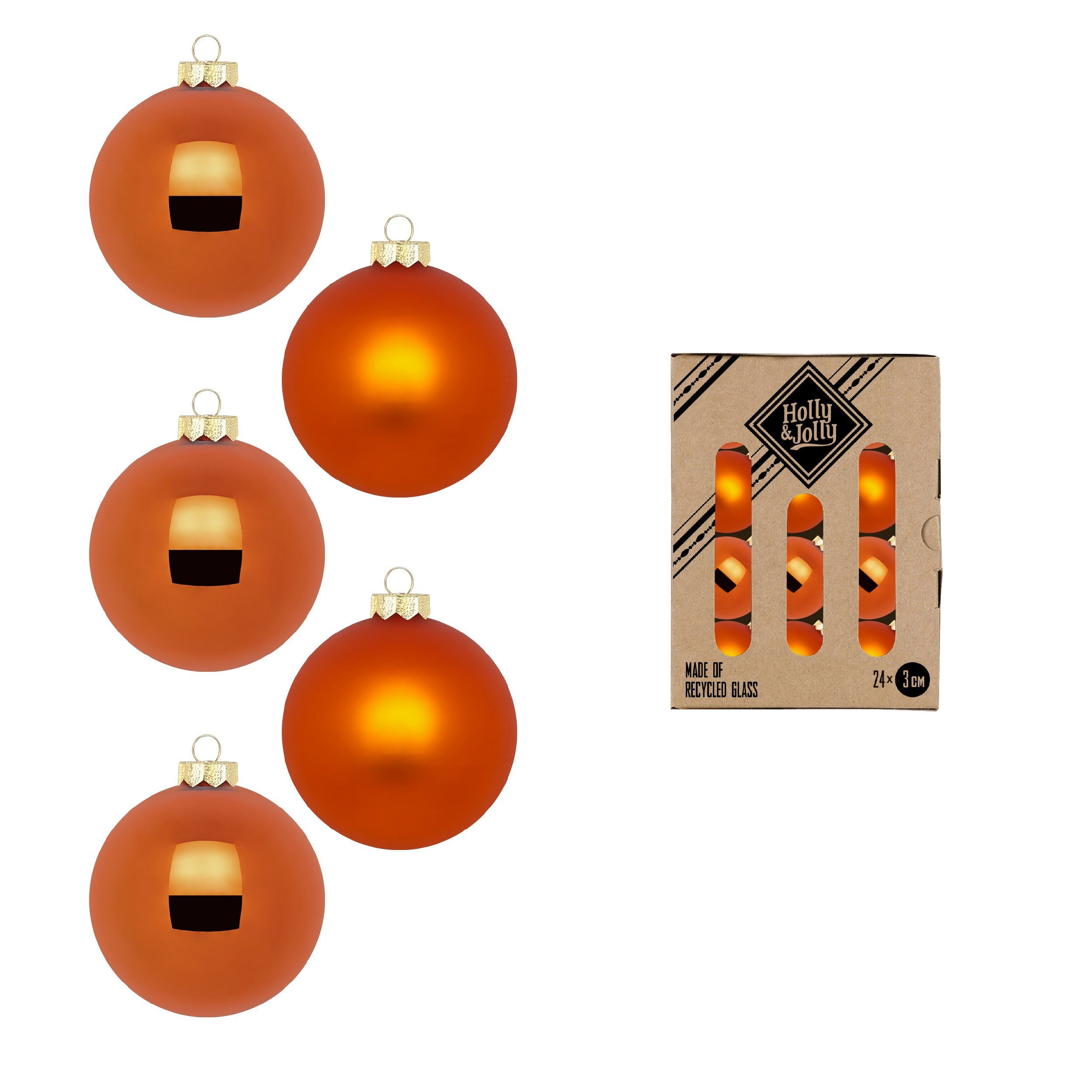 Holly & Jolly Weihnachtsbaumkugel, Weihnachtskugeln Glas 3cm 24 Stück - Amber Orange