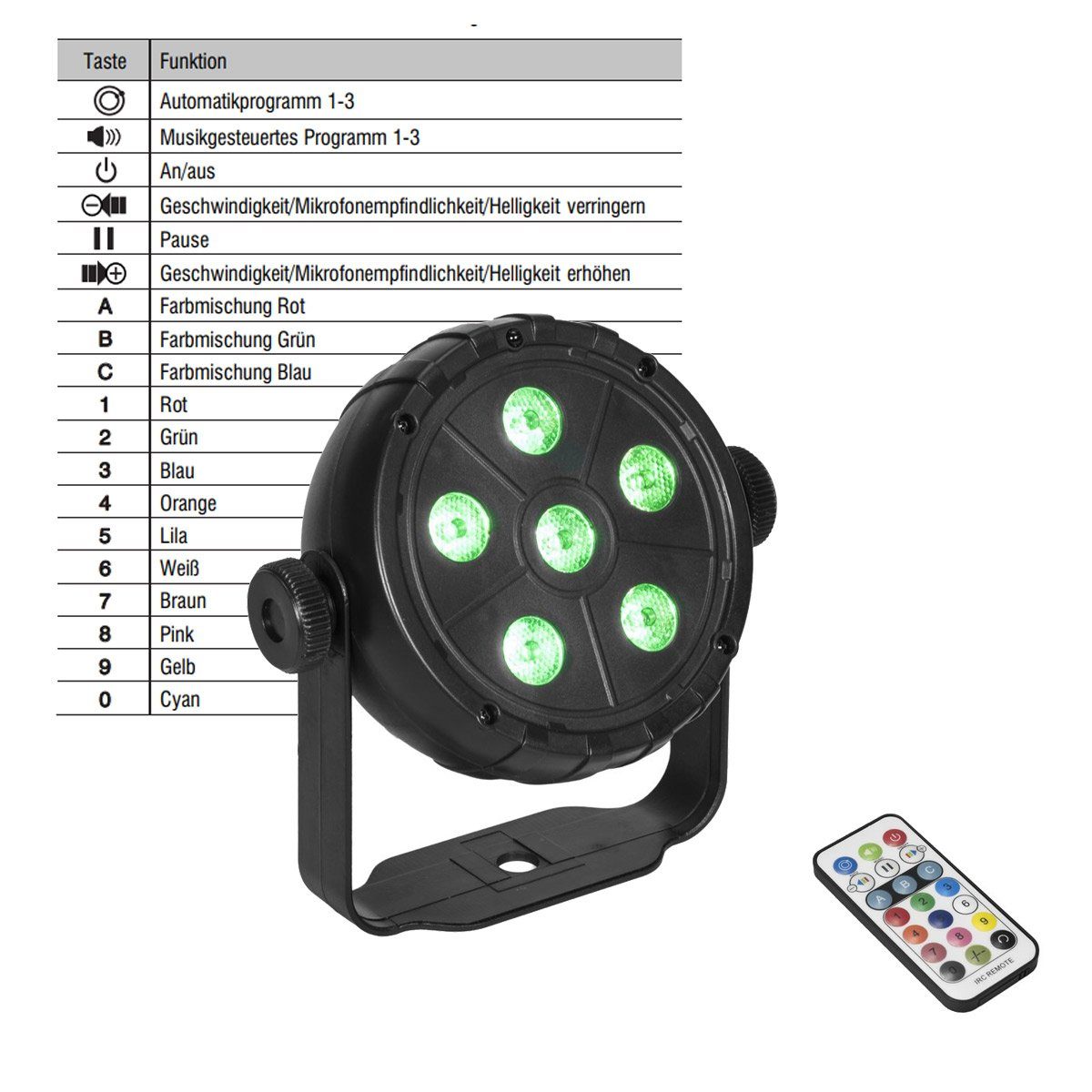 EUROLITE Discolicht USB Party Spot 6 RGB LED Musiksteuerung + Automatik Fernbedienung, RGB (rot, grün, blau)
