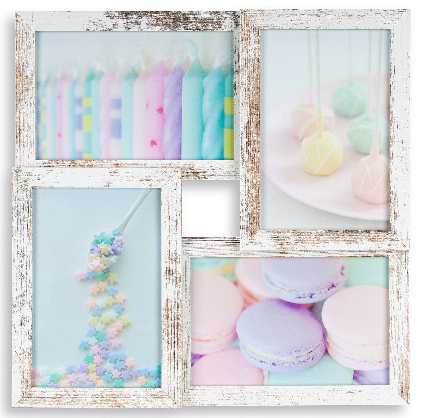 Levandeo® Bilderrahmen Collage, levandeo Bilderrahmen Collage 28x28cm 4 Fotos 10x15 Shabby Chic MDF