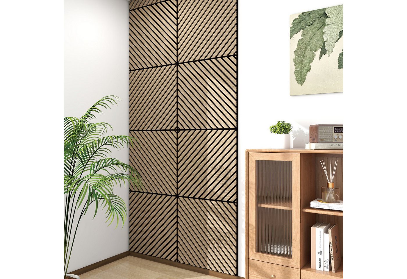 Thumbnail - neu.holz 3D Wandpaneel, BxL: 60x60 cm, (Set, 4-tlg) »Vang« mit diagonalen Lamellen 60x60 cm Walnussoptik