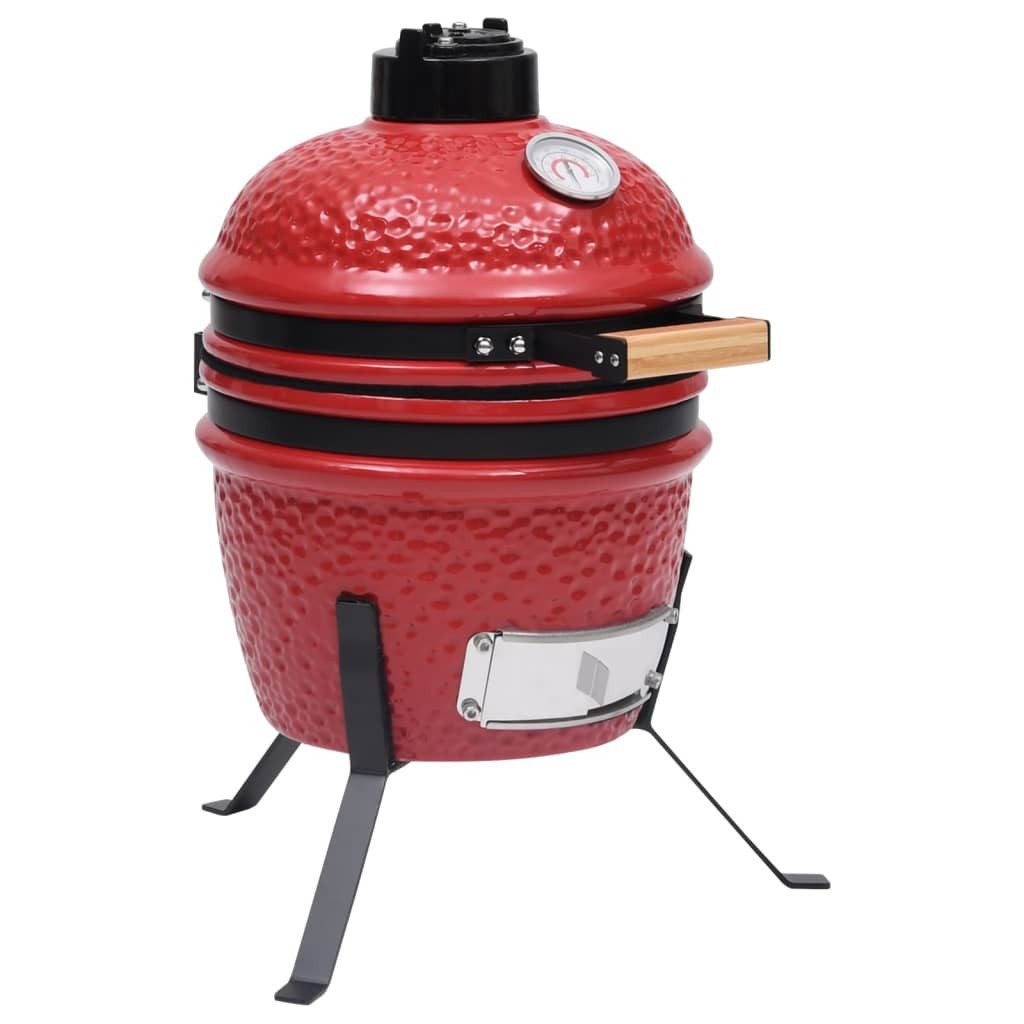 vidaXL Holzkohlegrill 2-in-1 Kamado-Grill Smoker Keramik 56 cm Rot