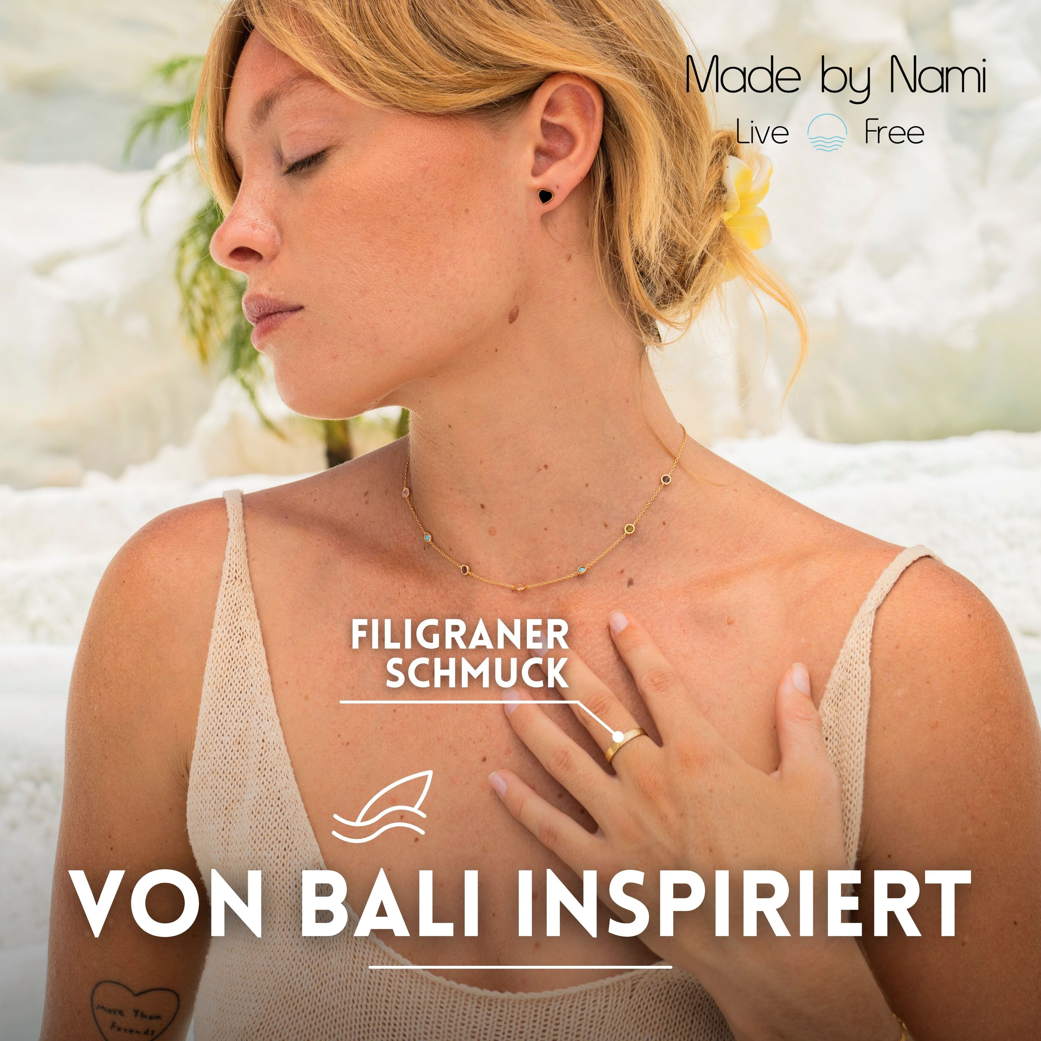 Made by Nami Goldring Boho Damenring gold geriffelt größenverstellbar wasserfest, aus Edelstahl – Boho-Stil – glänzend – filigran – Bild 3 von 5