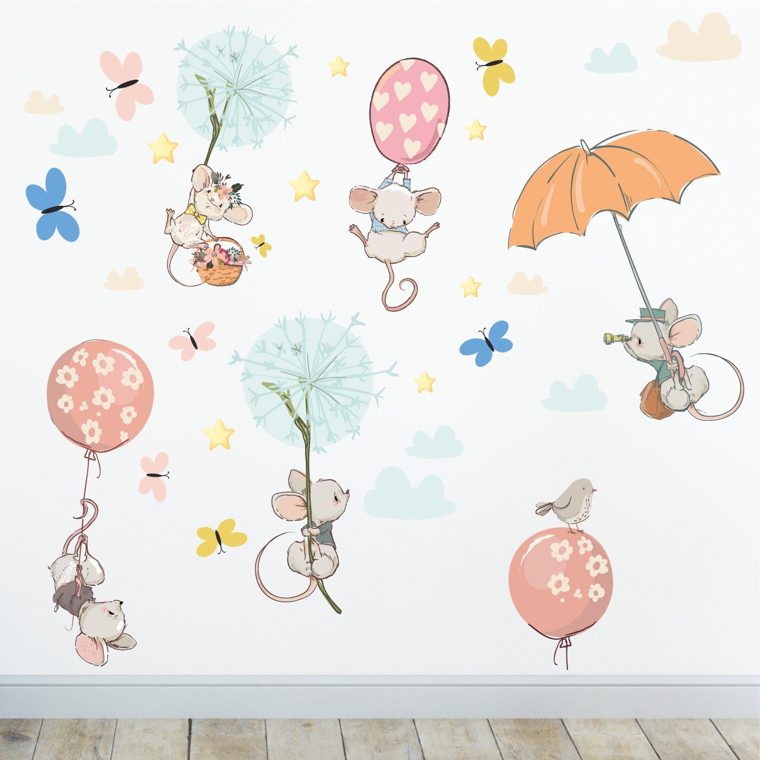 Sunnywall Wandtattoo Ballon Maus Wandsticker Wandtattoo (3 St), konturgeschnitten