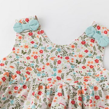 suebidou Midikleid Mädchenkleid Sommerkleid mit Blumenmuster und Schleifen Baby/Kleinkind Träger zum Knöpfen, Schleifen