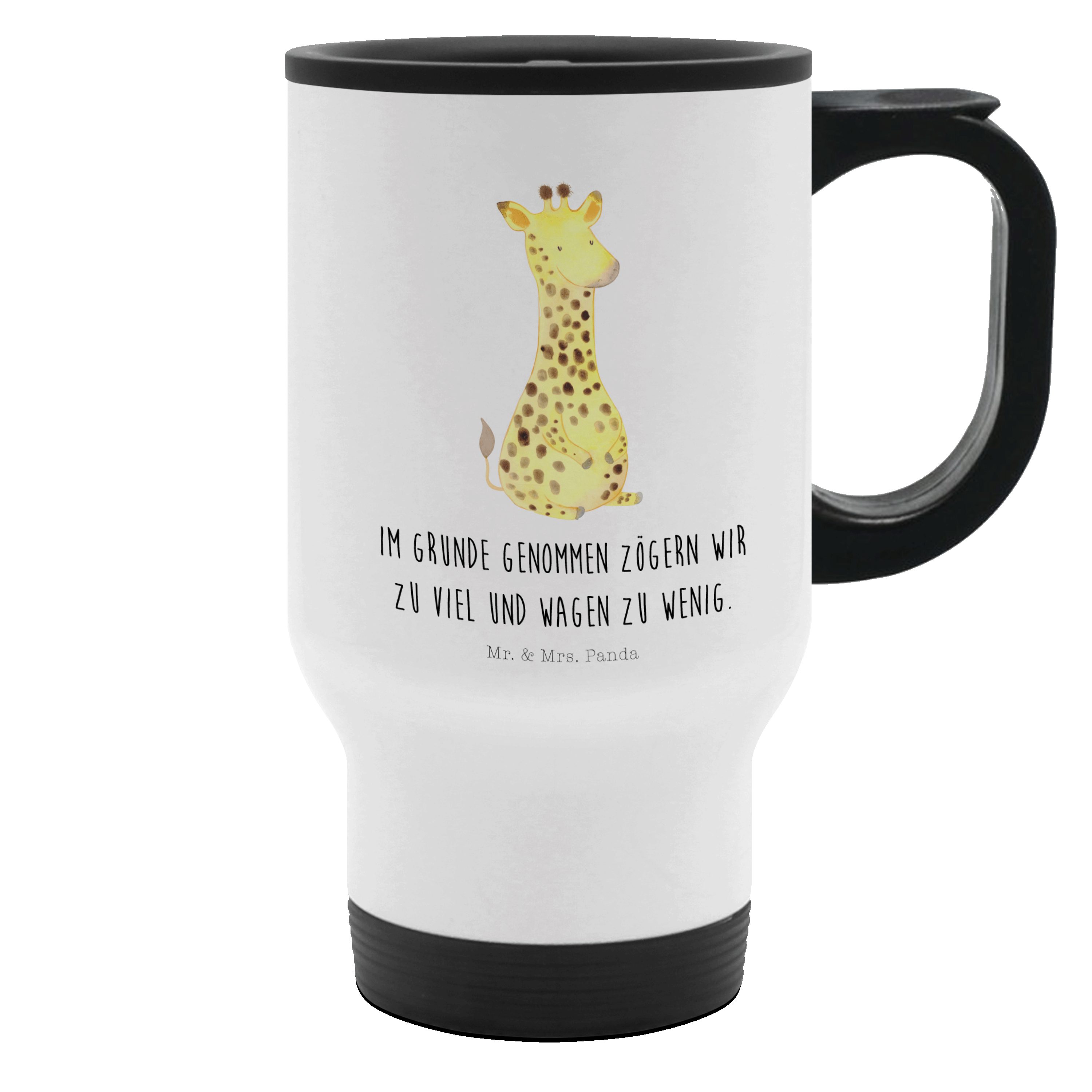 Mr. & Mrs. Panda Thermobecher Giraffe Zufrieden - Weiß - Geschenk, Wildtiere, Kaffeetasse zum Mitne, Edelstahl