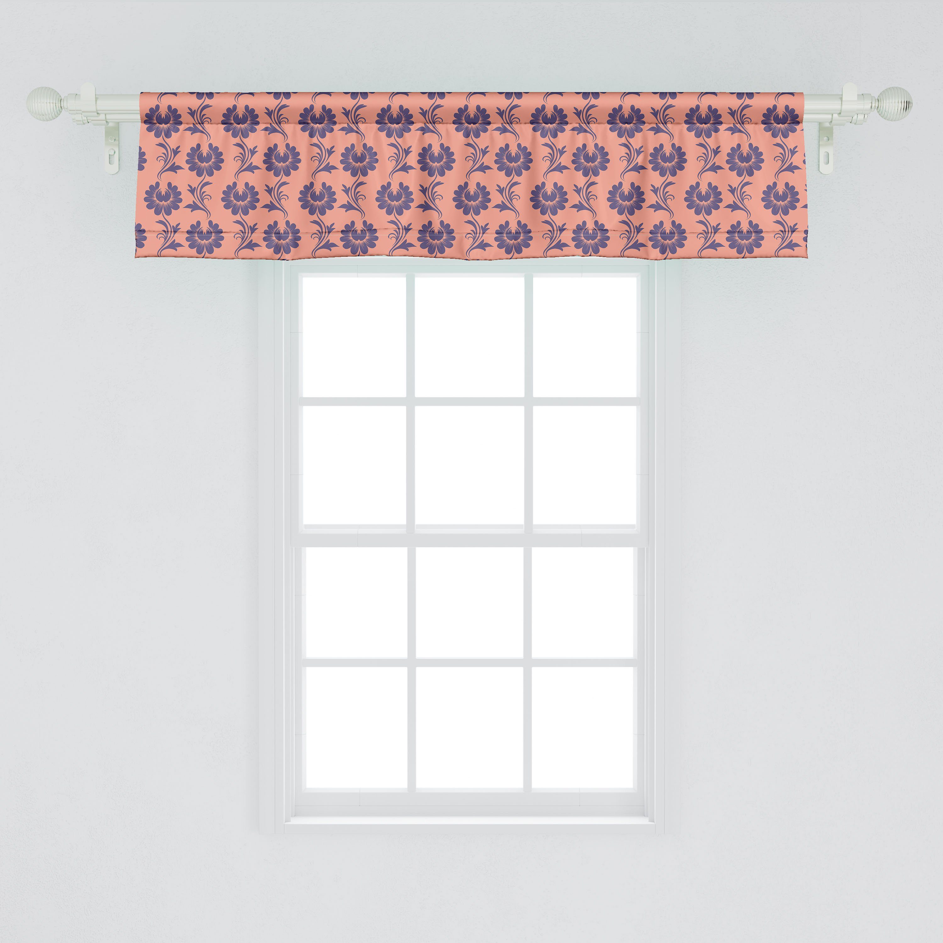 Scheibengardine Vorhang Volant für Abakuhaus, Pfirsich-Ton mit Stangentasche, Angehende Blumen Küche Microfaser, Schlafzimmer Blumen Dekor