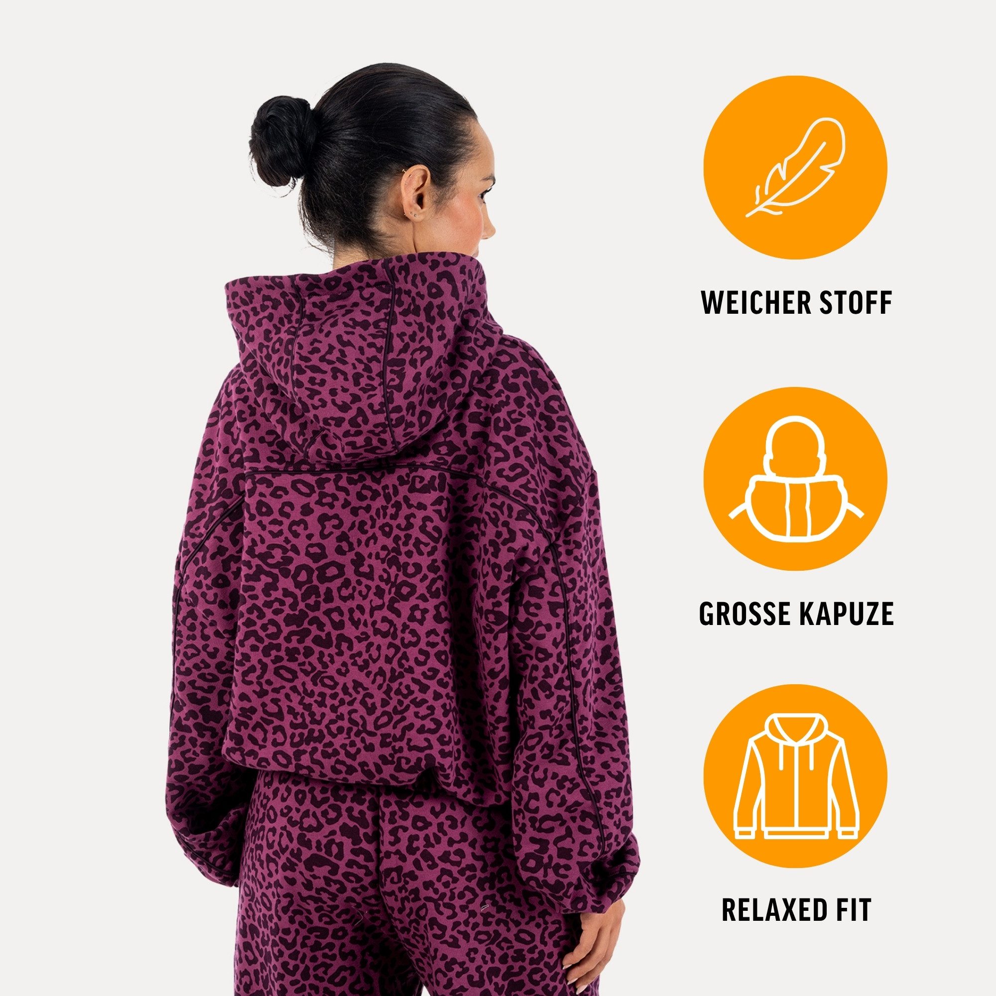 Smilodox Hoodie Siara, Oversize Leo-Print, Kapuzenpullover mit Kordelzug, Streetwear Oversize, Leo-Muster, weiches Material, Homewear