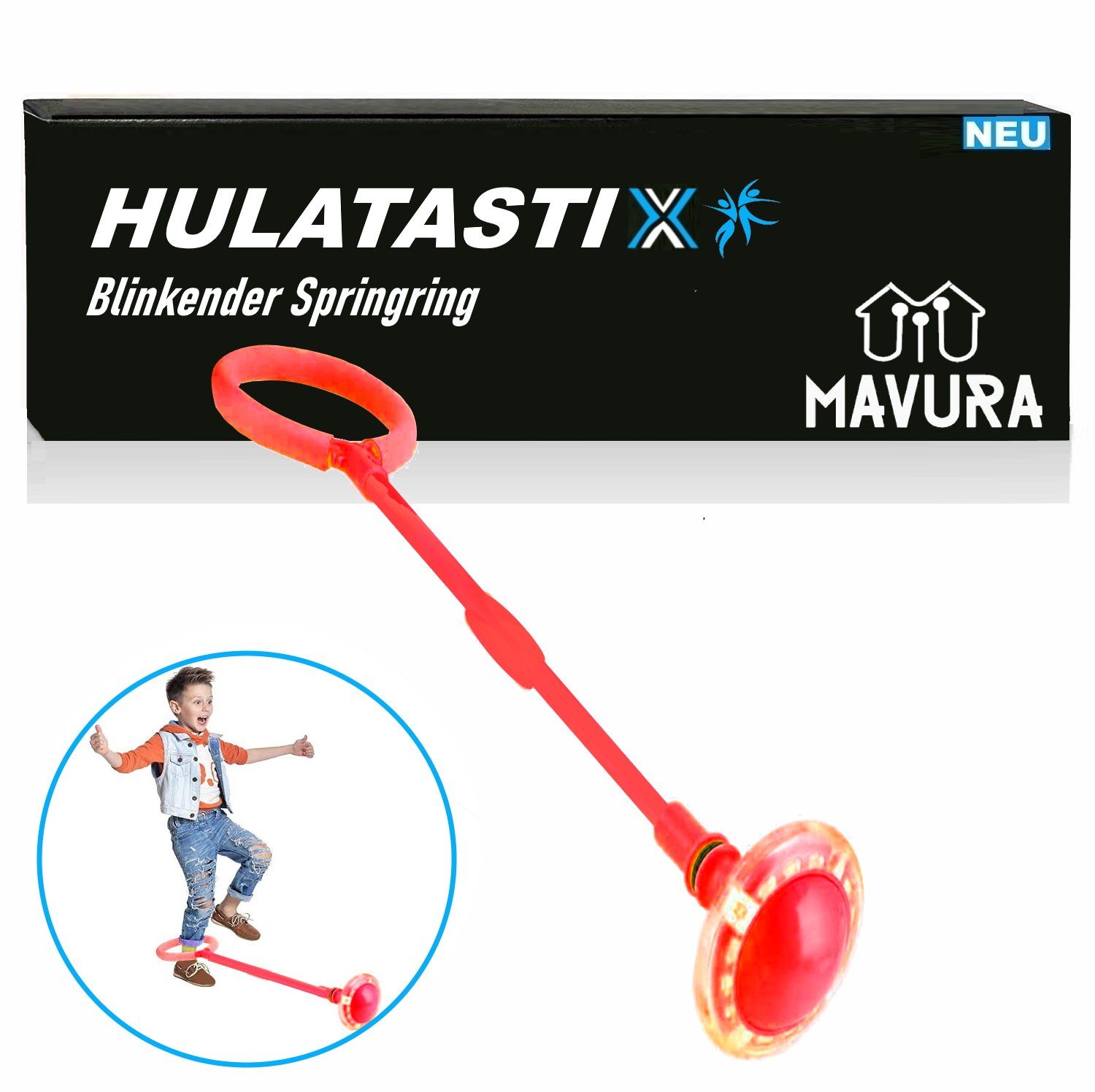 MAVURA Springseil HULATASTIX Blinkender Springring Schaukelball Hüpfspiel Sprungball Fußkreisel LED Sprungring, Springender Ball