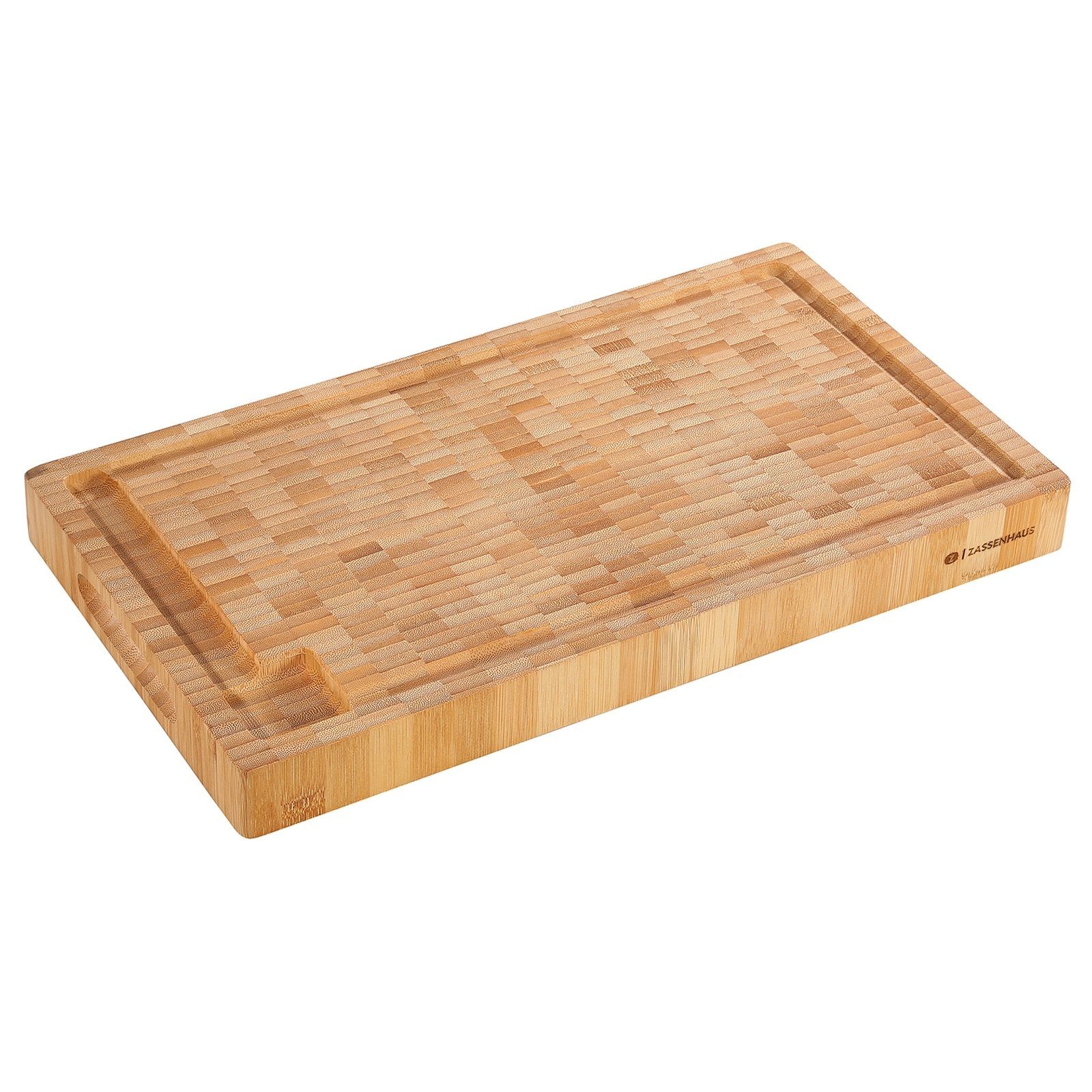 ZASSENHAUS Schneidebrett Hackblock, Saftrille Bamboo, Holz, (Stück, 1-St., 1 Holzbrett aus Bambusfasern), Schneidebrett extra dick Hackbrett