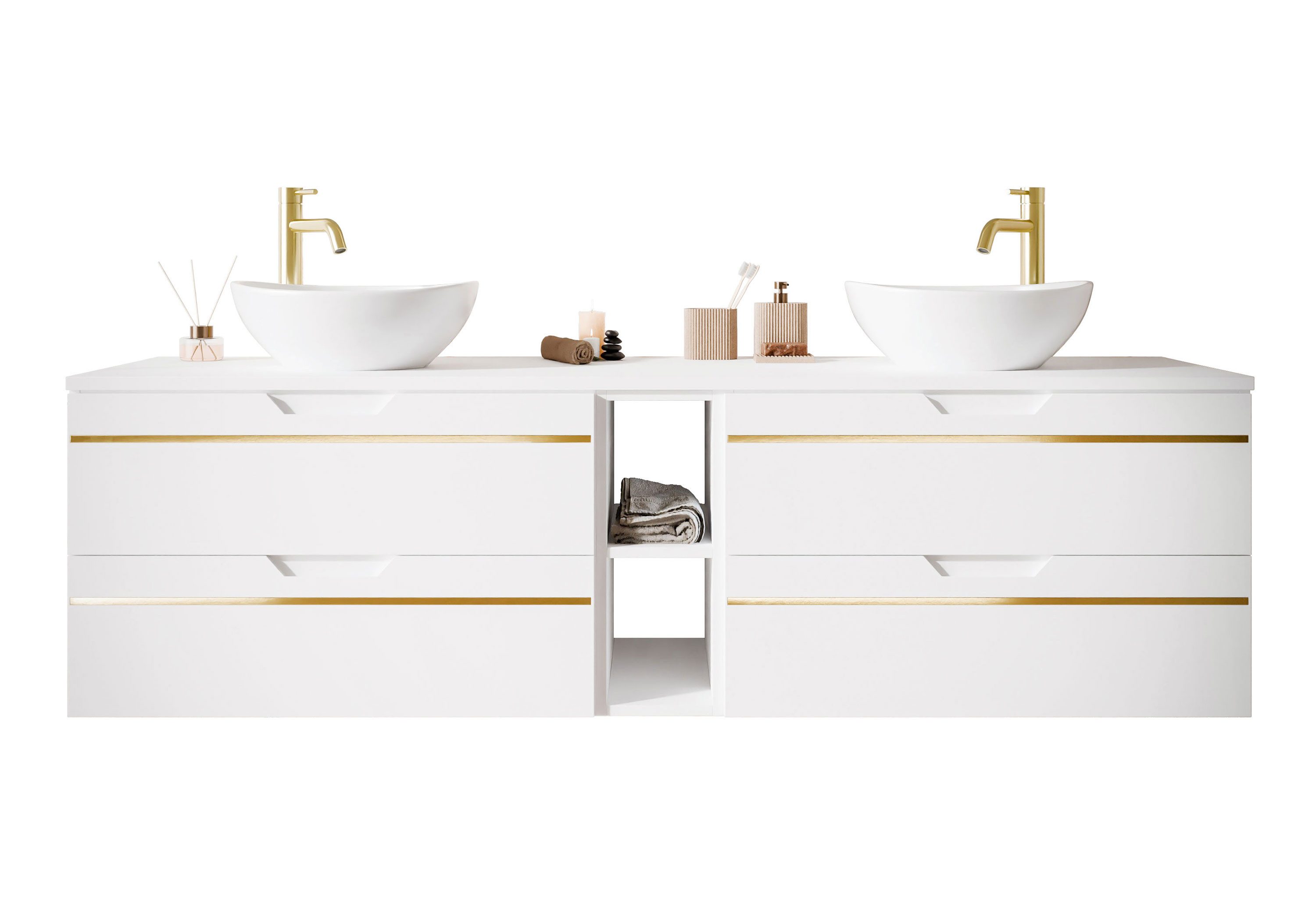 Lookway Badmöbel-Set OPIUM III 140 cm Hängeschrank mit Waschbecken & Regal