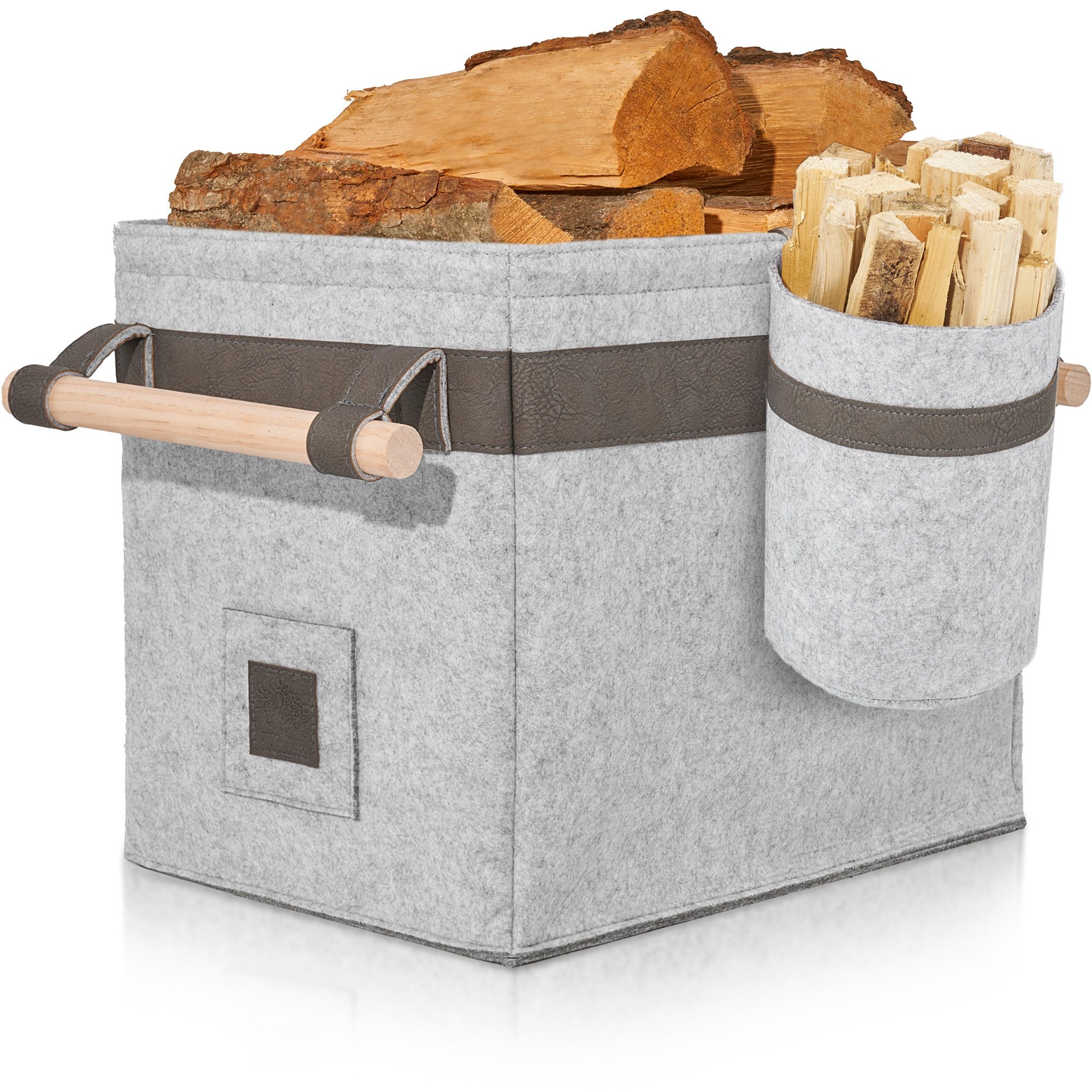 OAKAGE Kaminholzkorb Holzkorb für Kaminholz Feuerholzkorb Brennholzkorb Kaminkorb Filzkorb (Set, 1 x Holzkorb + 1 x Zündholzkorb)
