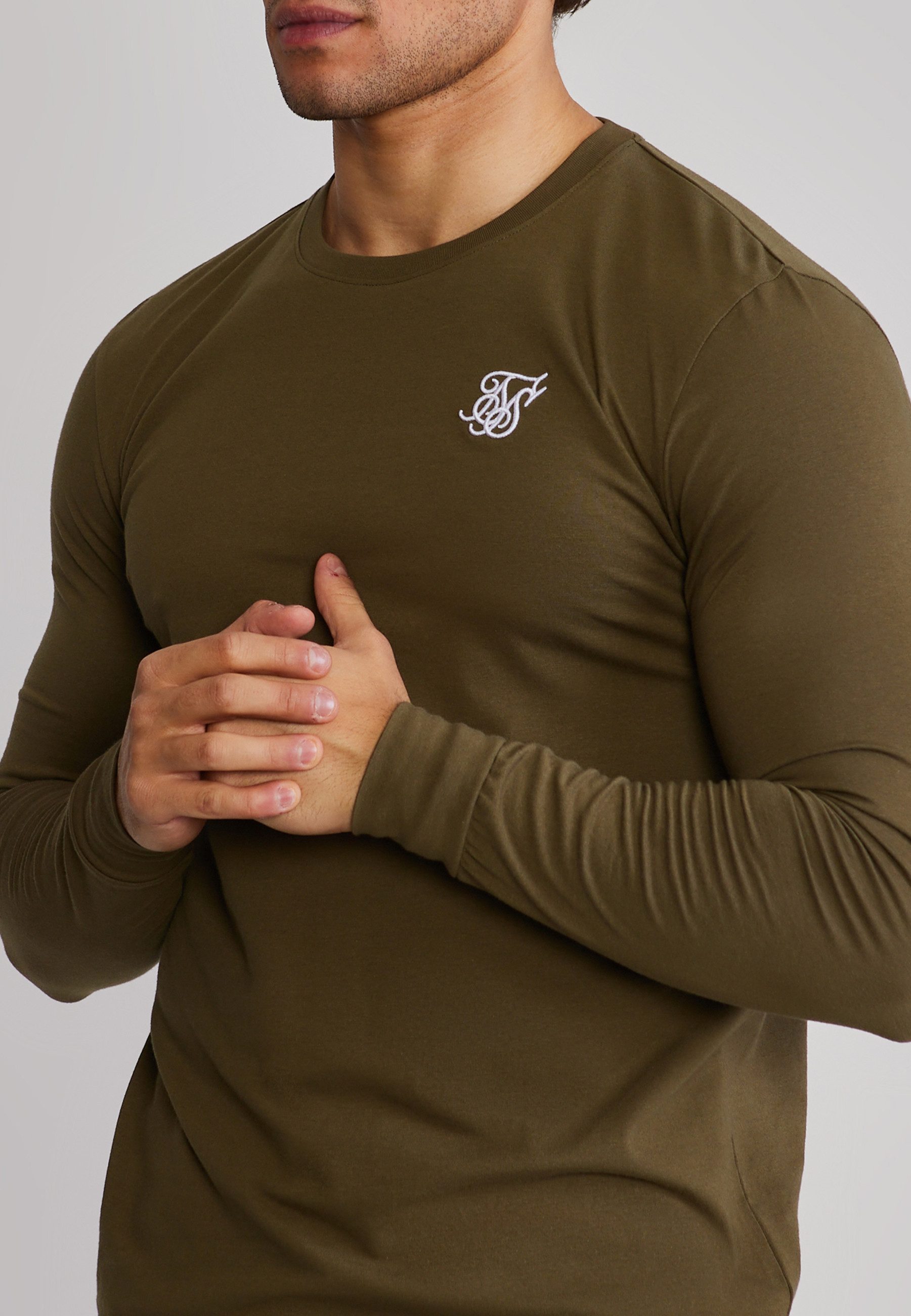 Siksilk T-Shirt SikSilk Herren Khaki Grün Essentials LS T-Shirt