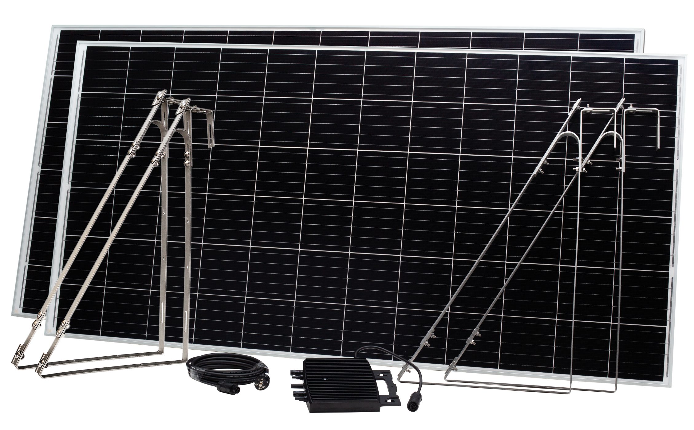 Sunset Balkonkraftwerk SUNpay®860 plus, Solarmodule "Made in Germany", steckerfertig, 860 W, monokristallin, (Set, inkl. 2x 430W Solarmodule, Wechselrichter 800VA mit WiFi, 5 m AC-Kabel), Solaranlage für Haus-/Wohnungsbesitzer und Mieter, variabel einsetzbar