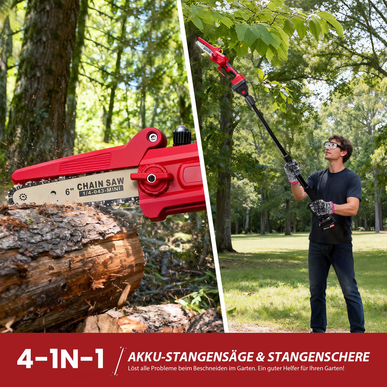 BBWL Akku-Kettensäge mit 300 W Brushless-Motor, Teleskopstange 141–240 cm, für Äste und Sträucher – Bild 2 von 5