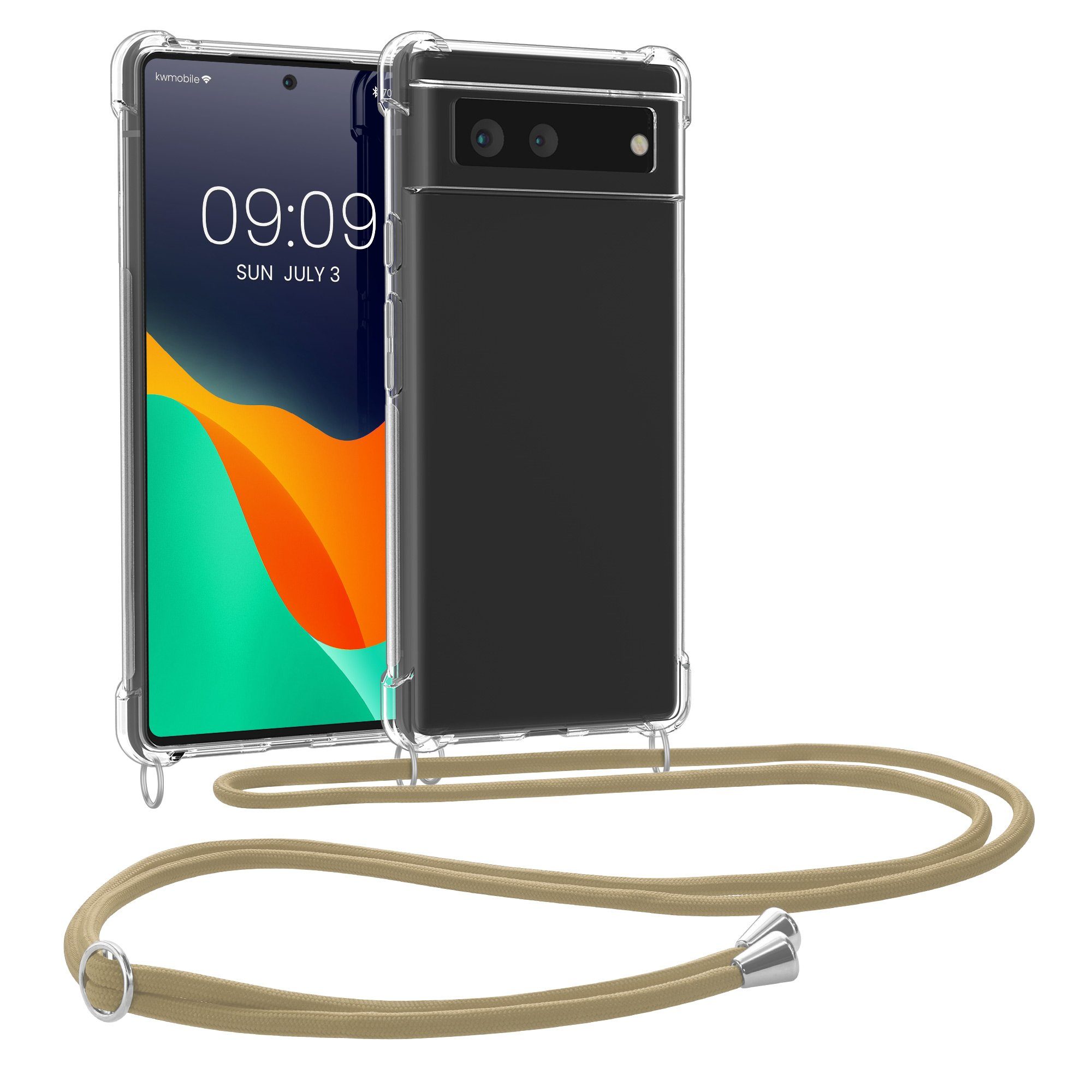 kwmobile Etui Necklace Case für Google Pixel 6, Hülle Silikon mit Handykette - Band Handyhülle