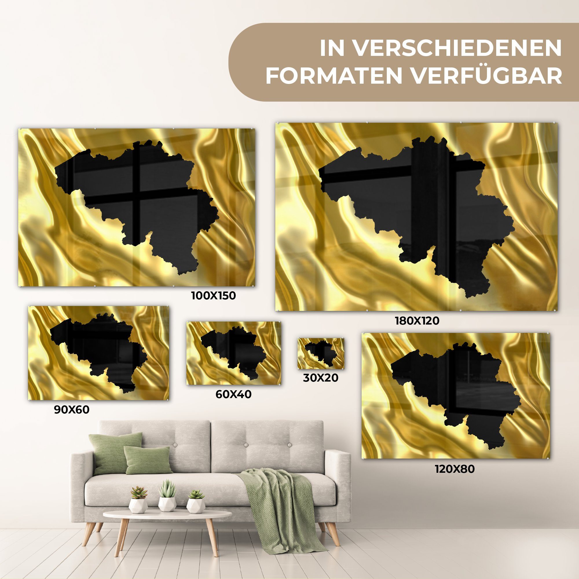 MuchoWow Acrylglasbild & Schlafzimmer St), (1 Wohnzimmer Karte von Schwarz, Belgien - Acrylglasbilder