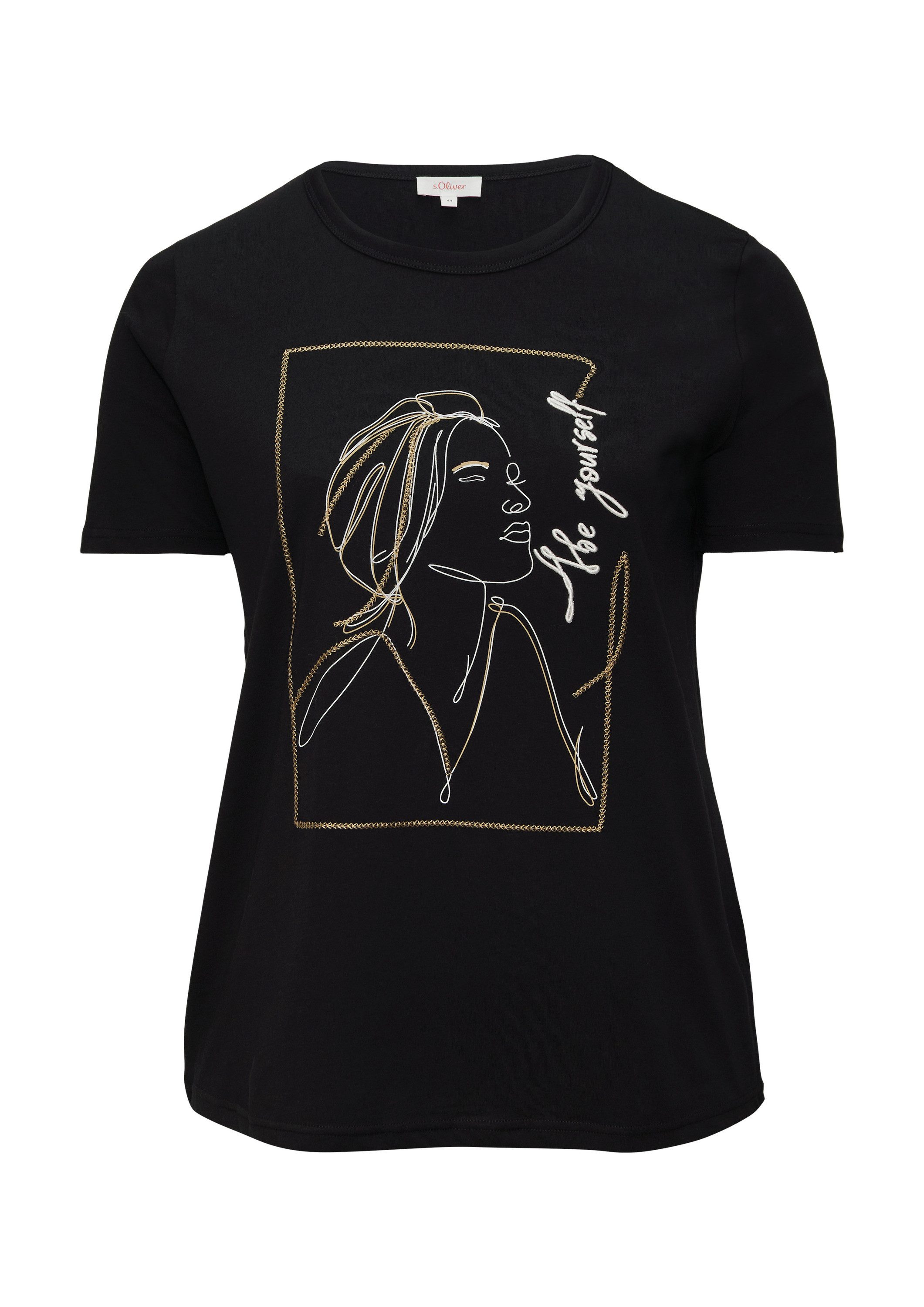 s.Oliver Kurzarmshirt T-Shirt T-Shirt mit Stickerei-Artwork günstig online kaufen