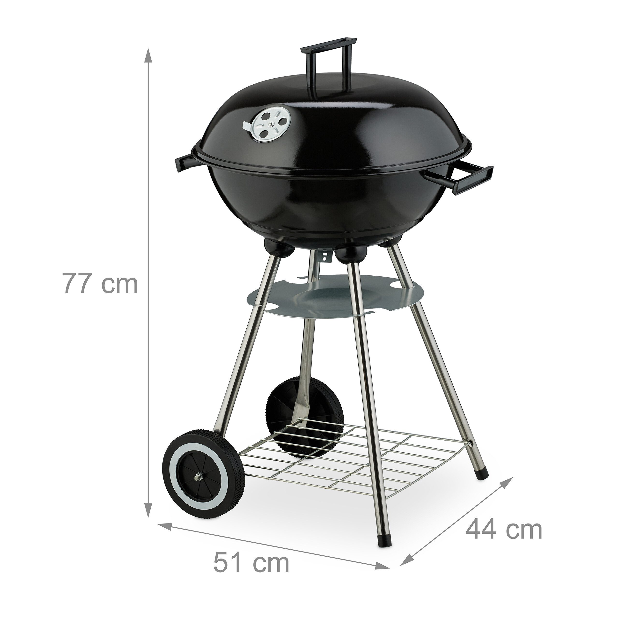 relaxdays Holzkohlegrill Großer Kugelgrill mit Rädern – Bild 4 von 5
