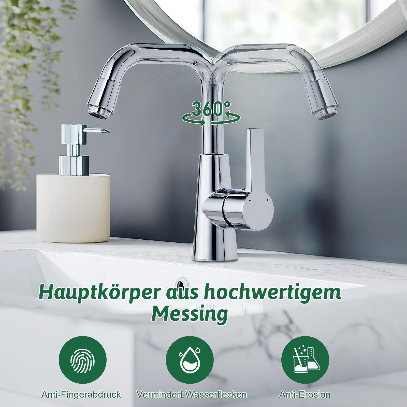 WOOHSE Waschtischarmatur Bad Armatur 360° Drehbar, günstig online kaufen