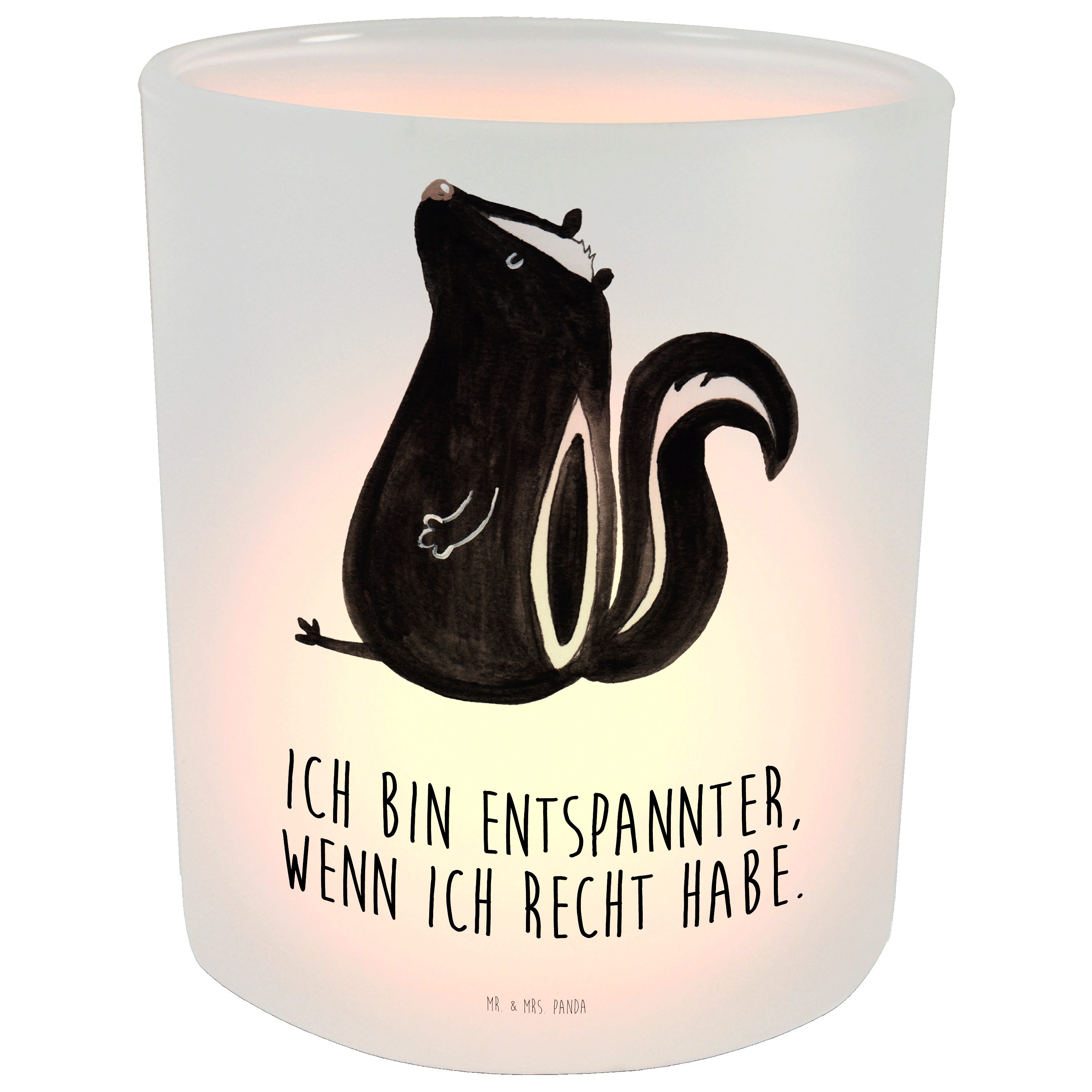Mr. & Mrs. Panda Windlicht Stinktier sitzend - Transparent - Geschenk, Stinki, Kerzenlicht, Kerz (1 St)