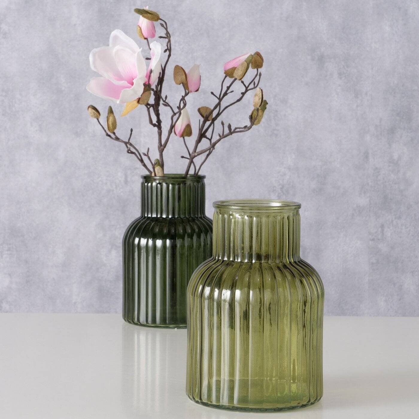 BOLTZE GRUPPE GmbH Dekovase Vase aus Glas RELEA, grün, geriffeltes Glas, 20 cm (einzeln)
