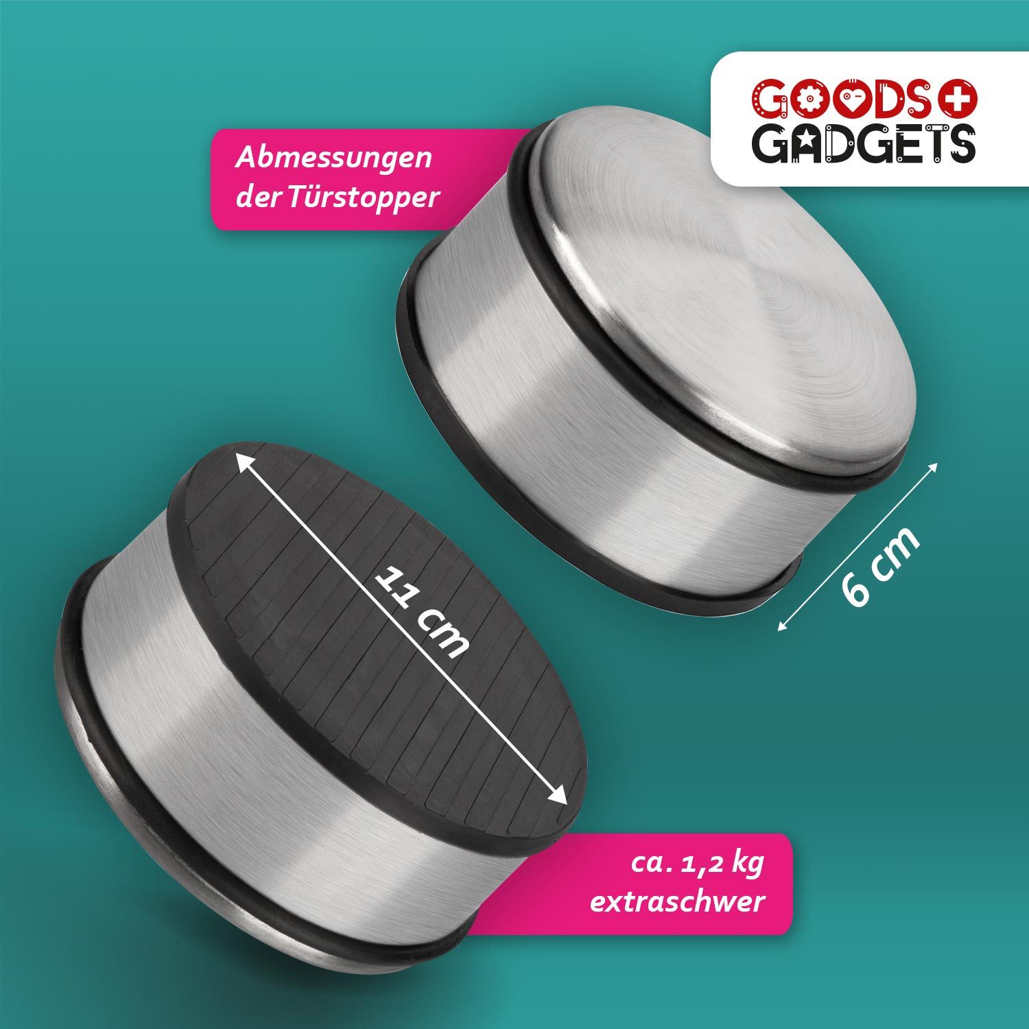 Goods+Gadgets Türstopper DIMONO Türstopper Edelstahl – Türhalter mit Gummiring 4er Set (Türhalter mit Gummi Ring, 8 St., 11x6cm & 7x6 cm), 1,2kg – Bild 4 von 5