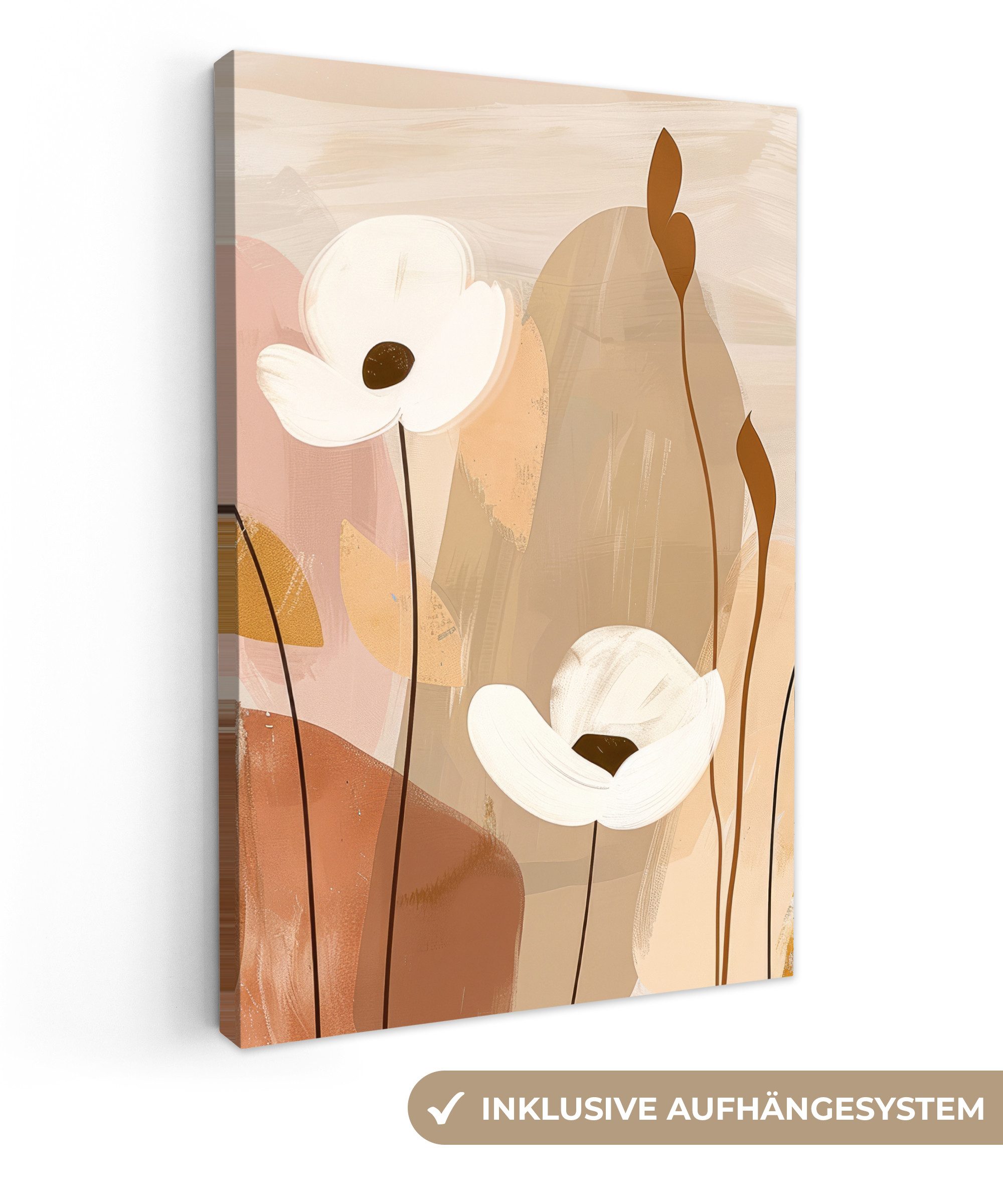 OneMillionCanvasses® Leinwandbild Blumen - Abstrakt - Beige - Strichzeichnu günstig online kaufen
