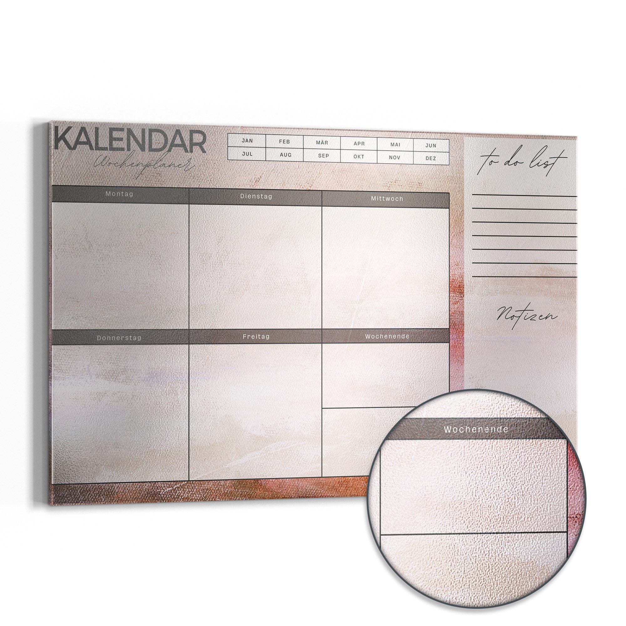 DEQORI Magnettafel 'Wochenplaner Kunst (DE)', Metall Whiteboard für alle Magnete, Magnetboard magnetisch