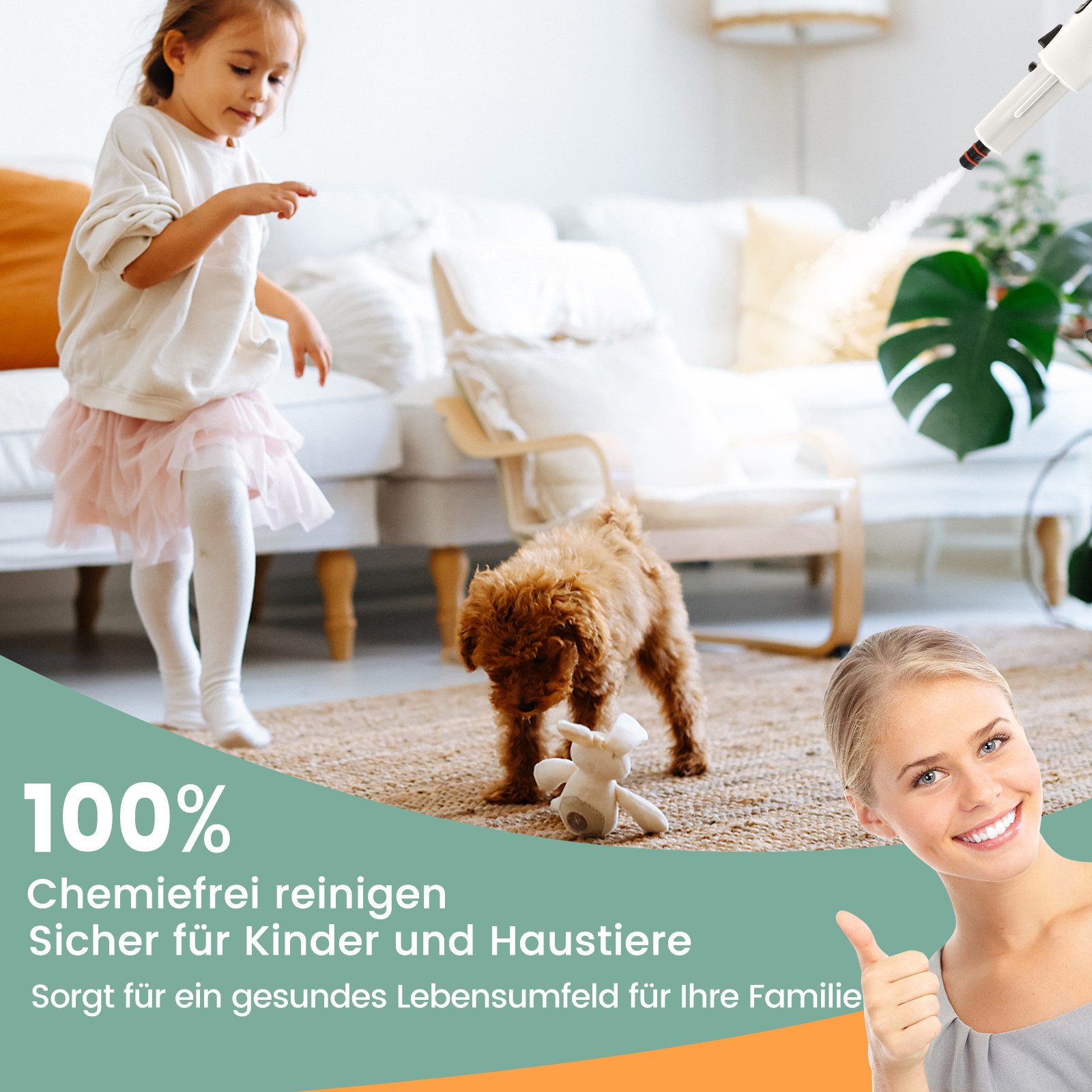 COSTWAY Dampfreiniger, 1400 W, 2 Bar, 125℃, Handgerät mit 14 Zubehörteilen