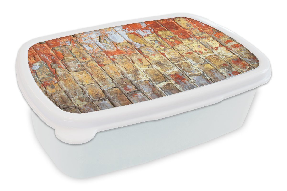 MuchoWow Lunchbox Wand - Farbe - Backstein, Kunststoff, (2-tlg), Brotbox für Kinder und Erwachsene, Brotdose, für Jungs und Mädchen weiß