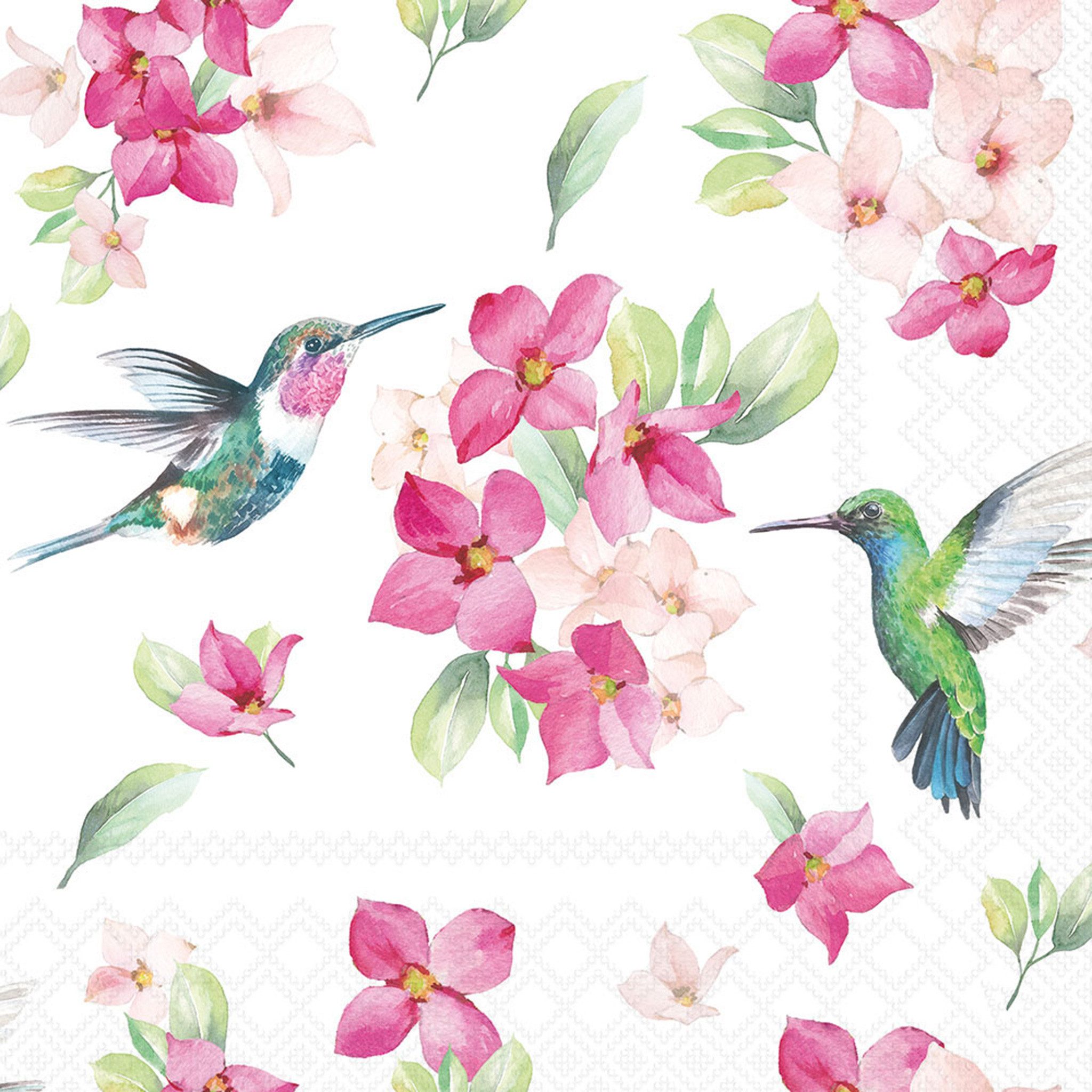 Ambiente Luxury Paper Products Papierserviette, Servietten Papier 33x33cm 3-lagig Kolibri Motiv Rosa / Grün 20 Stk.