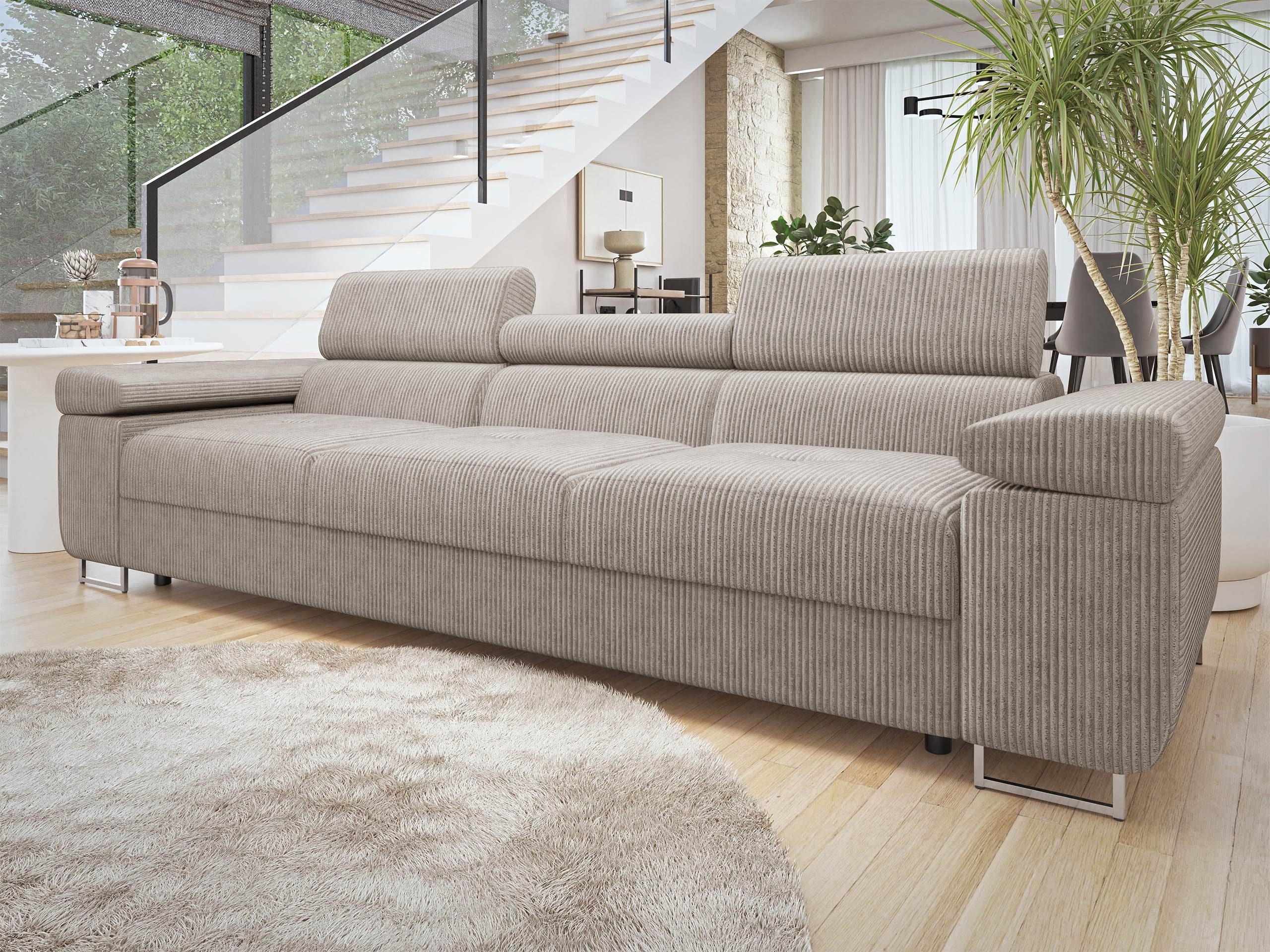 MIRJAN24 Sofa Torezio 3 Cord, Einstellbare Kopfstützen, 263x102x70-90 cm