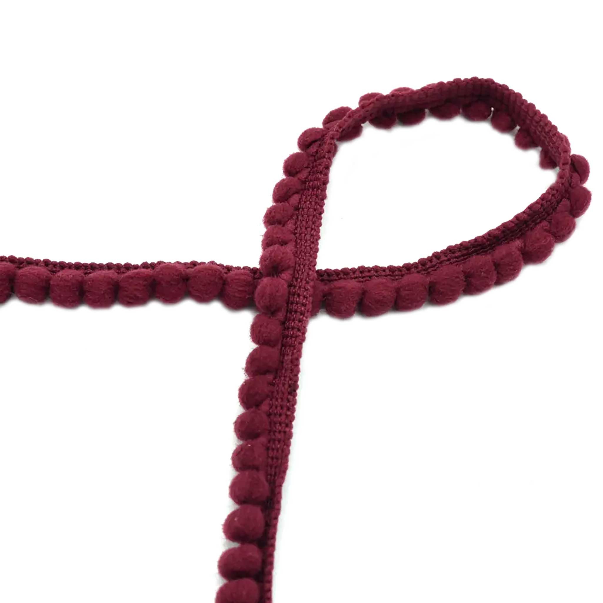 Thumbnail - maDDma Kordel Bommelborte Mini 25m x 11mm uni Bommelgröße 6mm Pomponband, bordeaux