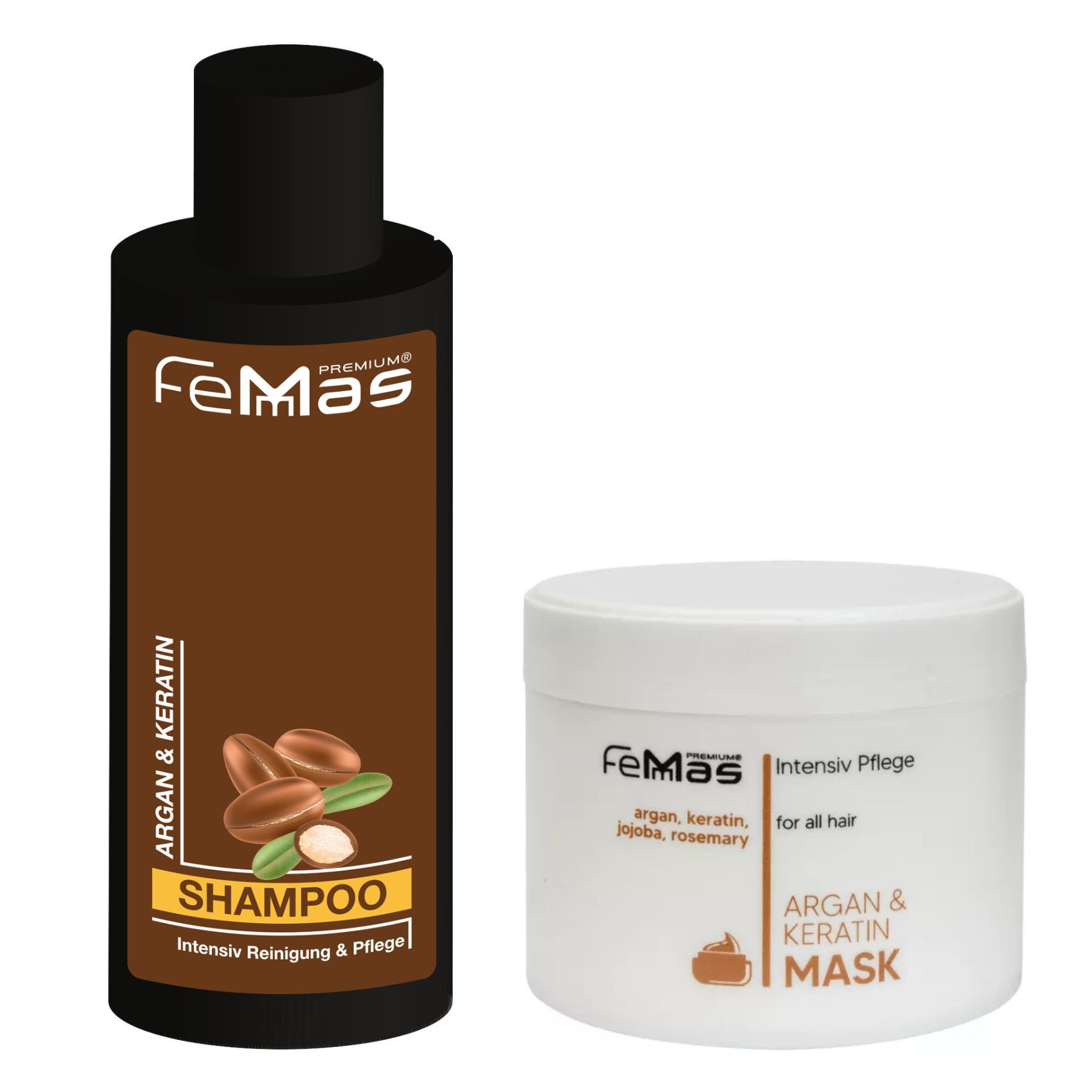 Femmas Premium Haarshampoo FemMas Argan & Keratin Shampoo + Argan & Keratin Haarmaske je 300ml