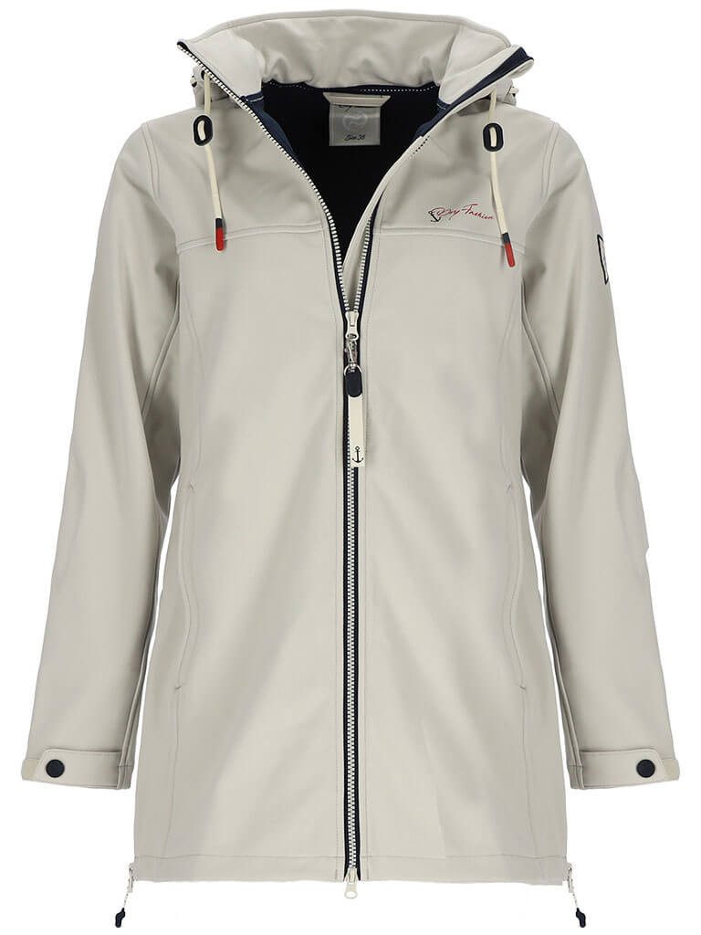 Dry Fashion Softshellmantel Hooge Damen Softshelljacke Mantel Outdoor-Jacke mit Fleece-Innenfutter Atmungsaktiv, Wind- und wasserabweisend, 2-Wege-Reißverschluss, Kapuze