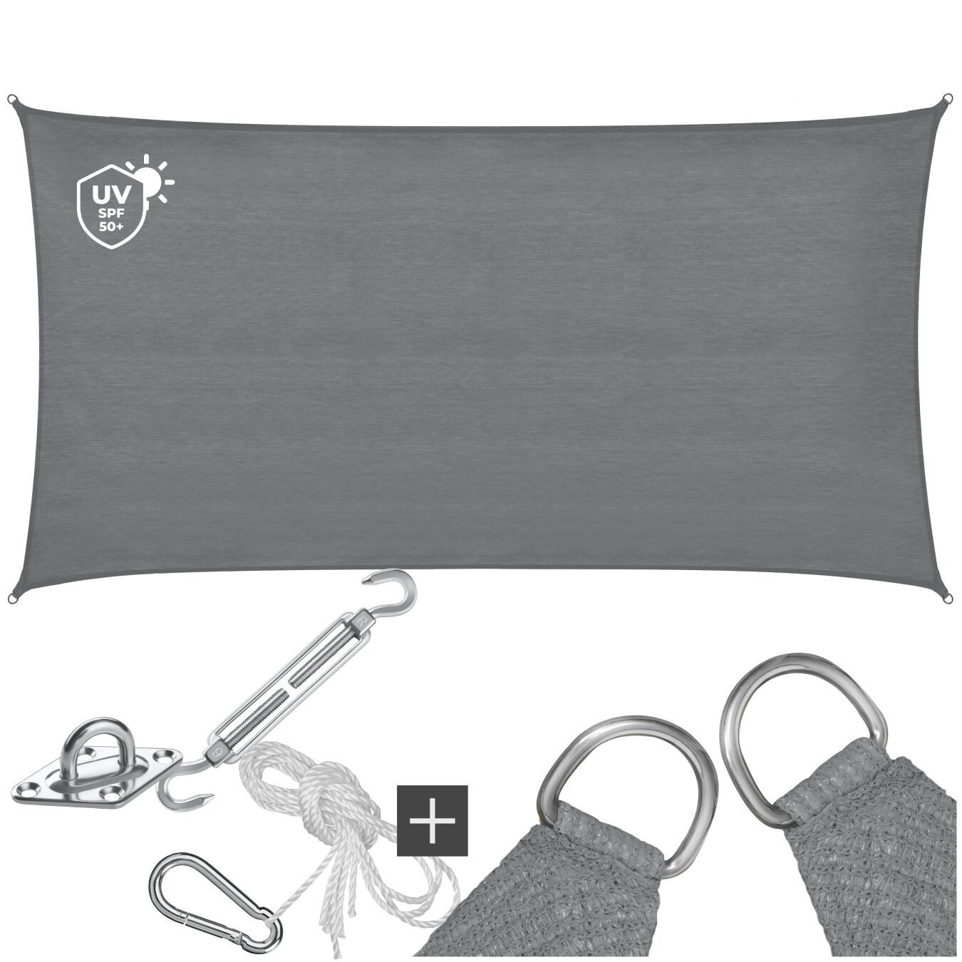 tectake Sonnensegel Sunny, (Set, 2 x 4 m), HDPE mit 185 g/m² und 87 % UV-Schutz