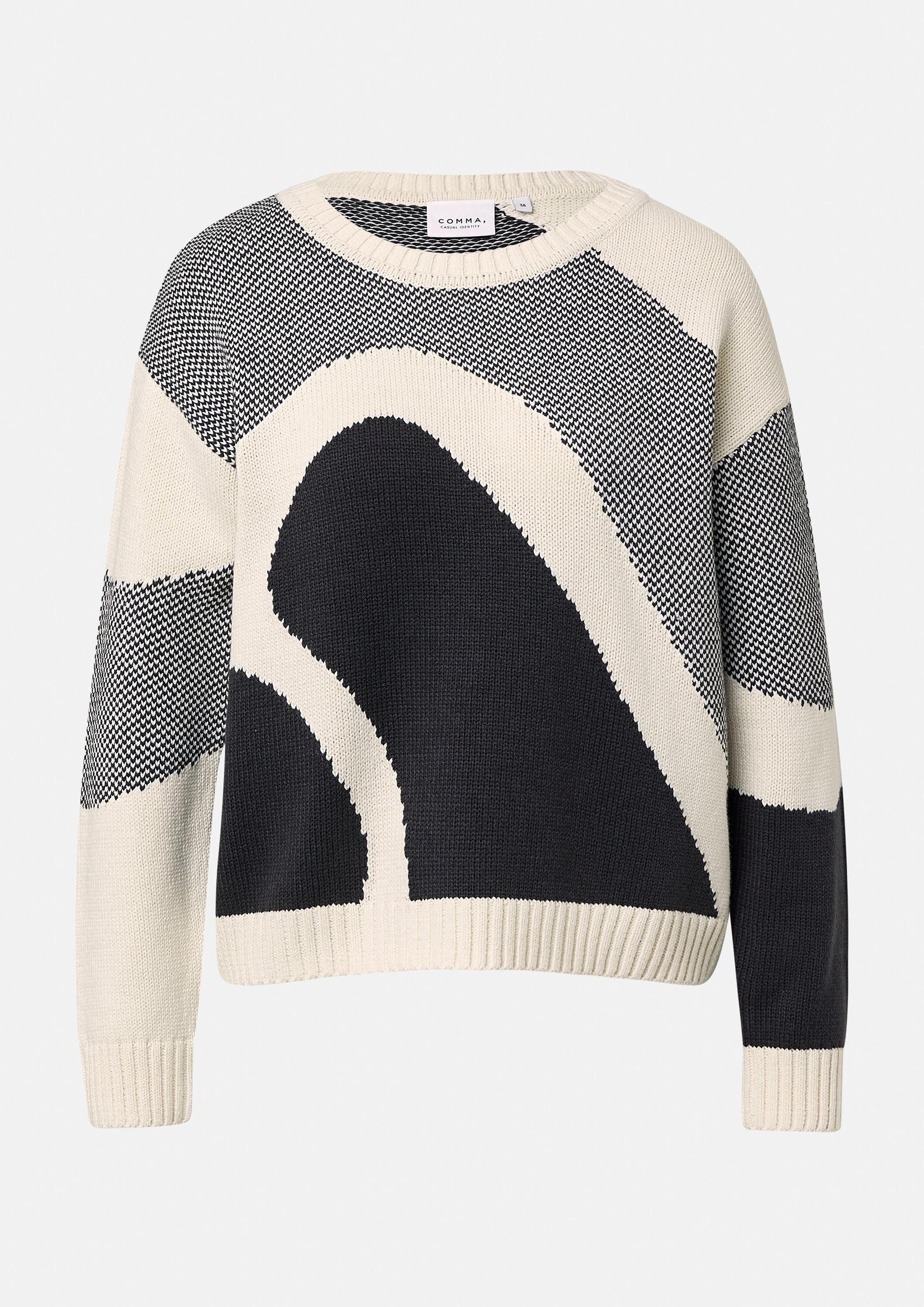 comma Longpullover Strickpullover Pullover mit Intarsienmuster