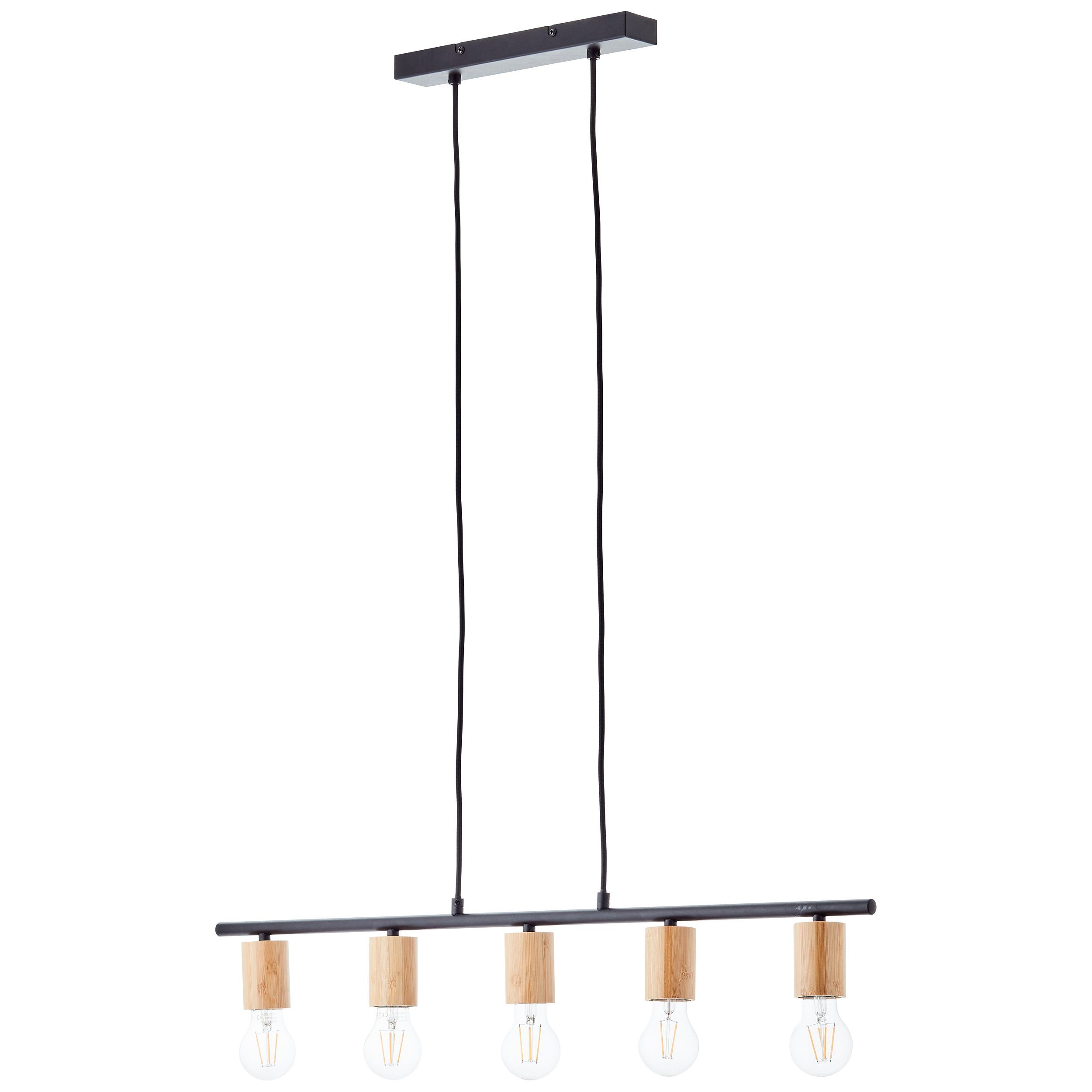 Brilliant Pendelleuchte Kerry, ohne Leuchtmittel, 113 x 80 x 5 cm, 5 x E27, kürzbar, Metall/Bambus, schwarz/natur