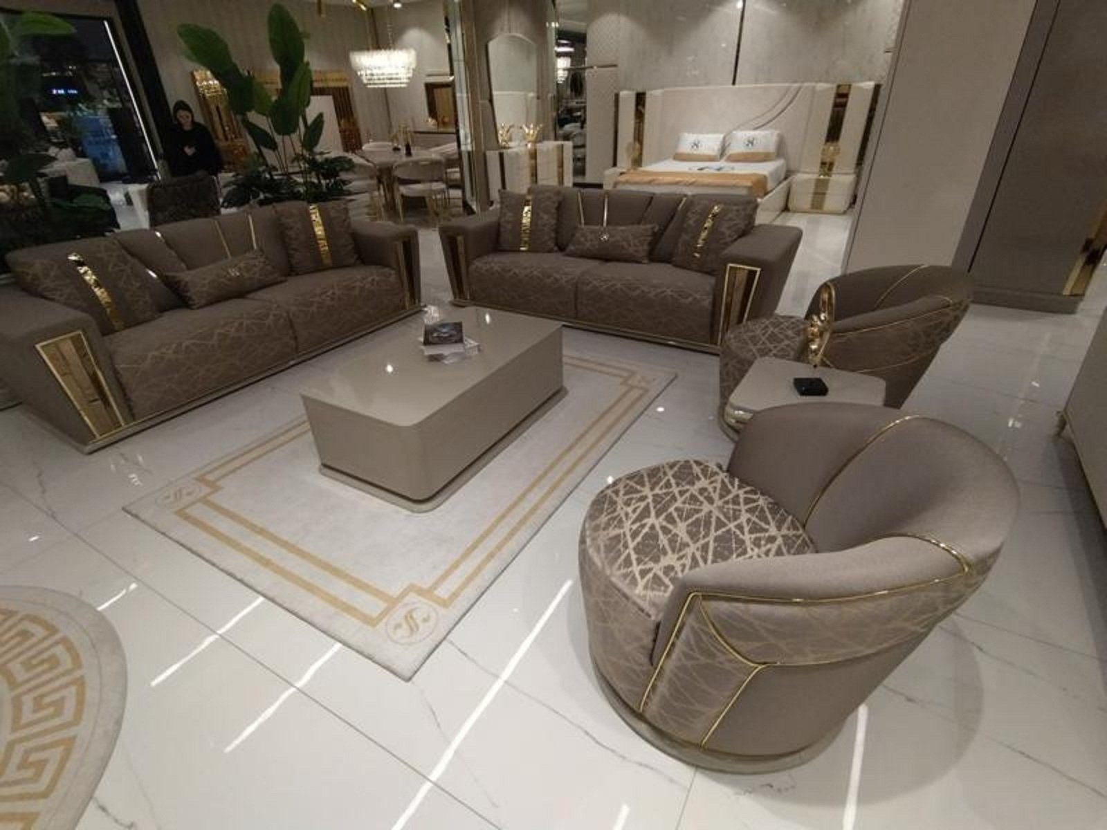 (5-St., in Sitzer 3+3+1+1 2x Wohnzimmer-Set Set + Couchtisch), Sessel Europa Sofagarnitur Sitzer Couchtisch 2x Textil, Modern + 3 Made JVmoebel + Komplett Sofa