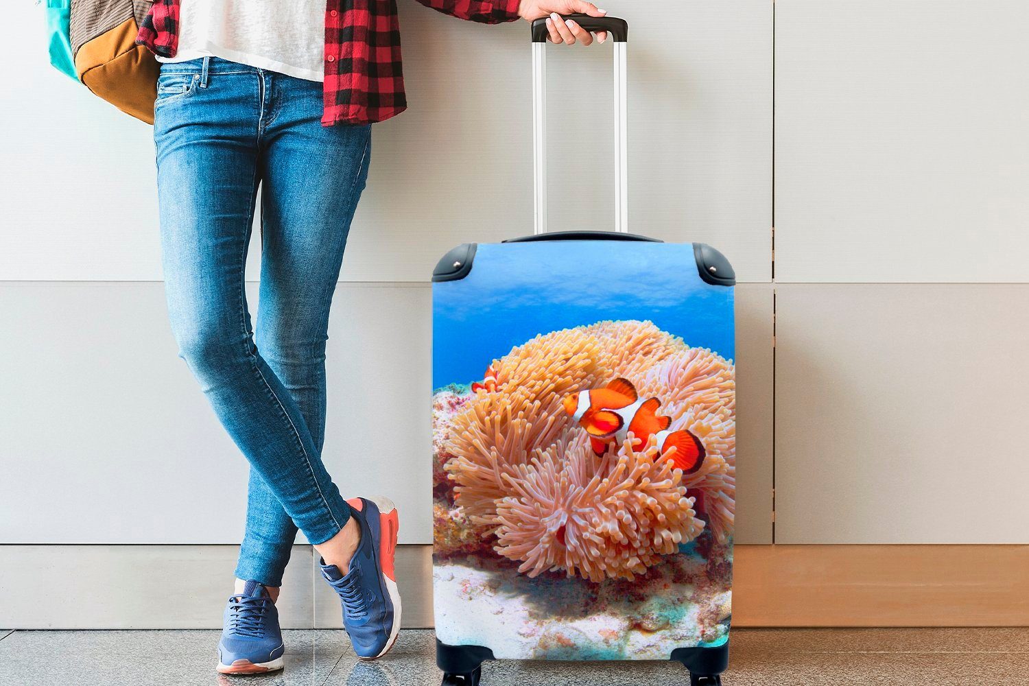 Handgepäckkoffer Nemo Ferien, 4 Reisetasche - Trolley, mit Reisekoffer Handgepäck Rollen, - Orange, rollen, für Ozean MuchoWow