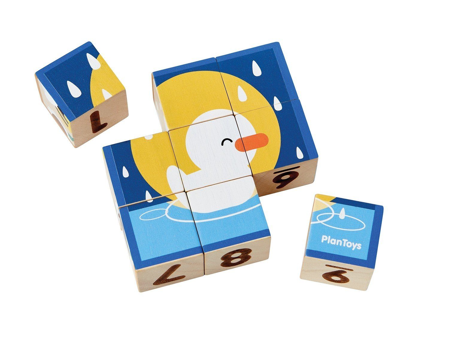 Plantoys Würfelpuzzle Würfelpuzzle Bilder und Zahlen, 9 Puzzleteile