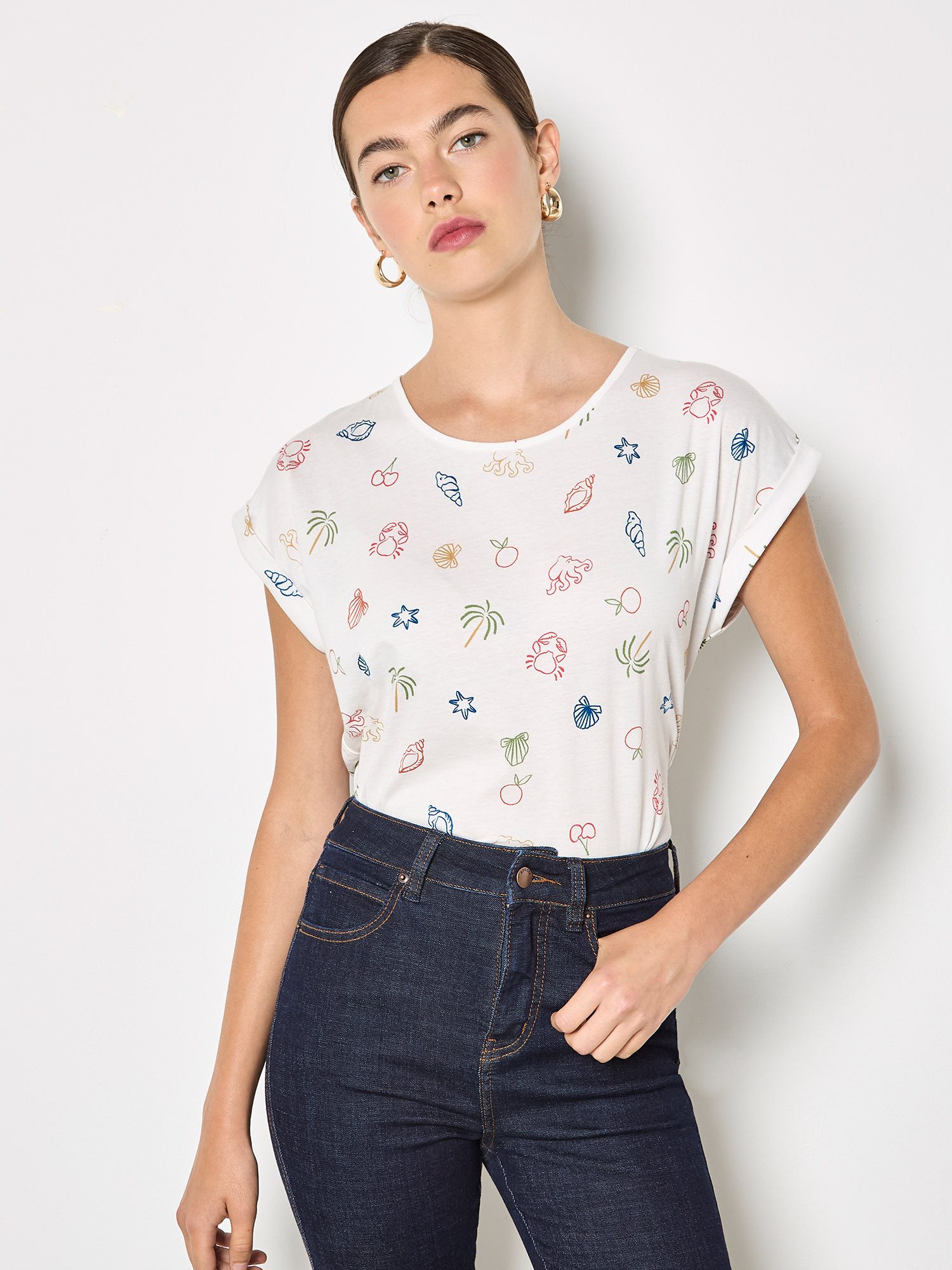 Apricot T-Shirt Buntes Jersey-T-Shirt Druck