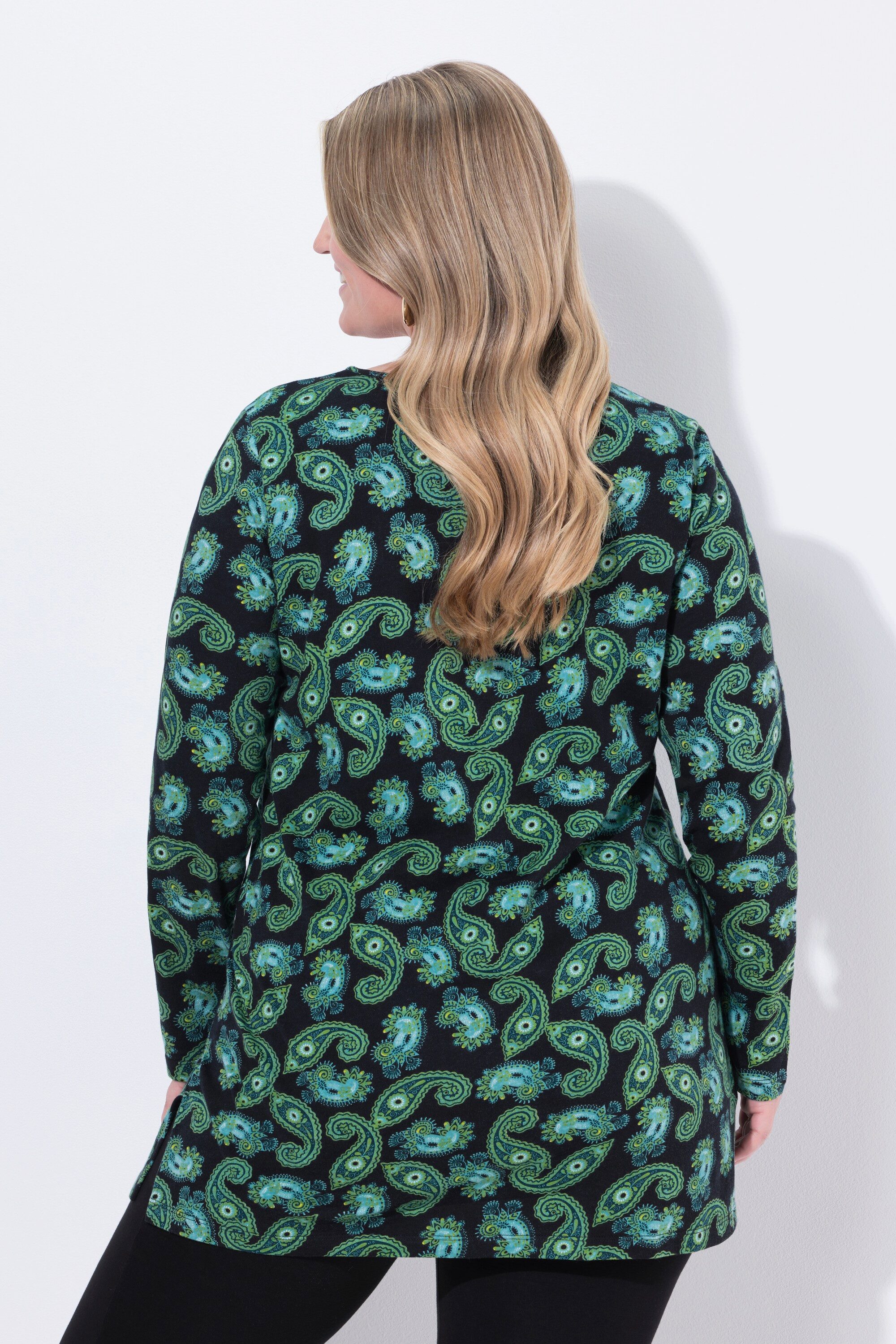 Ulla Popken Longshirt Longshirt Paisley A-Linie Carré-Ausschnitt Langarm