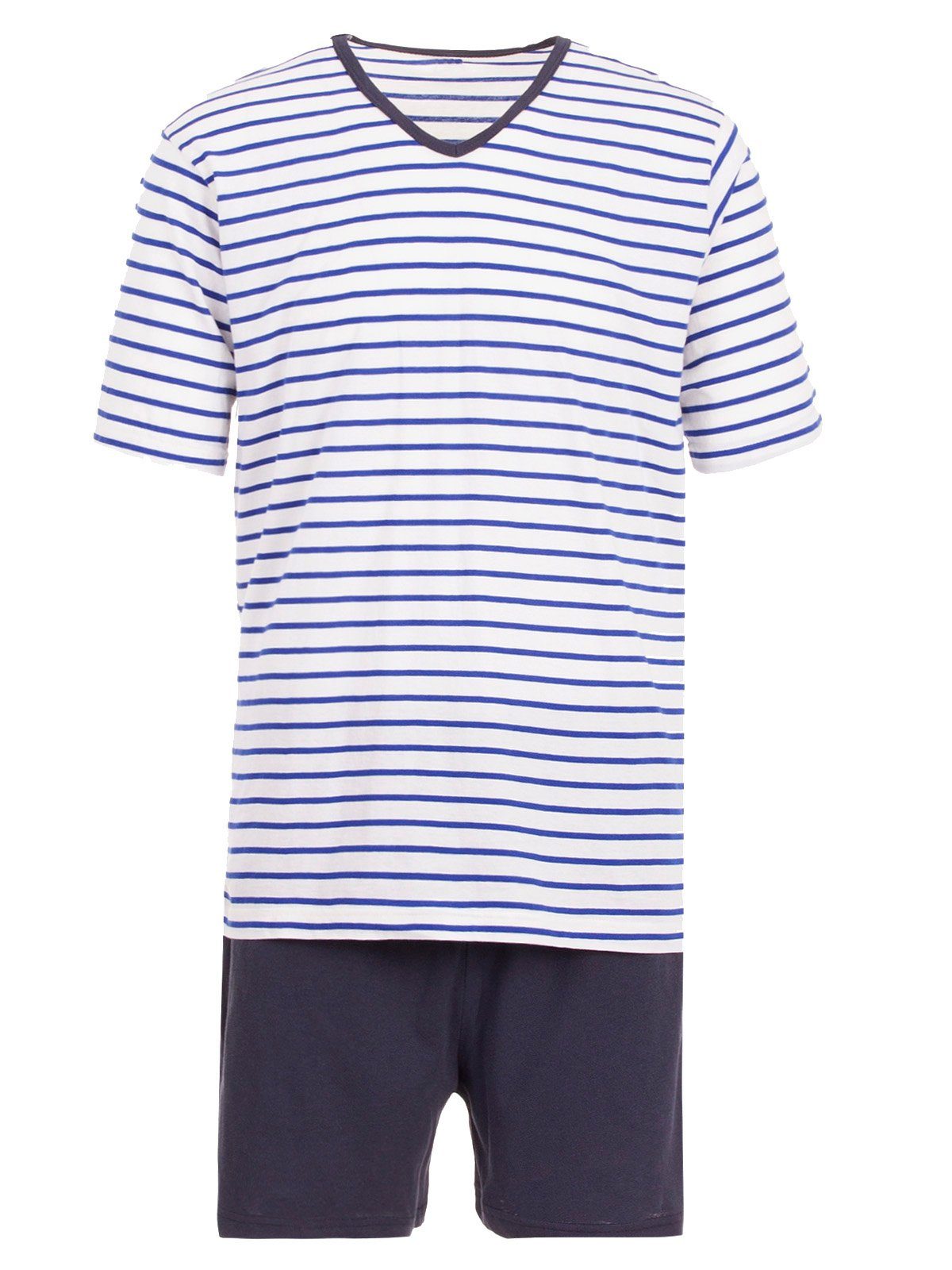 Henry Terre Schlafanzug Pyjama Set Shorty - V-Neck blau